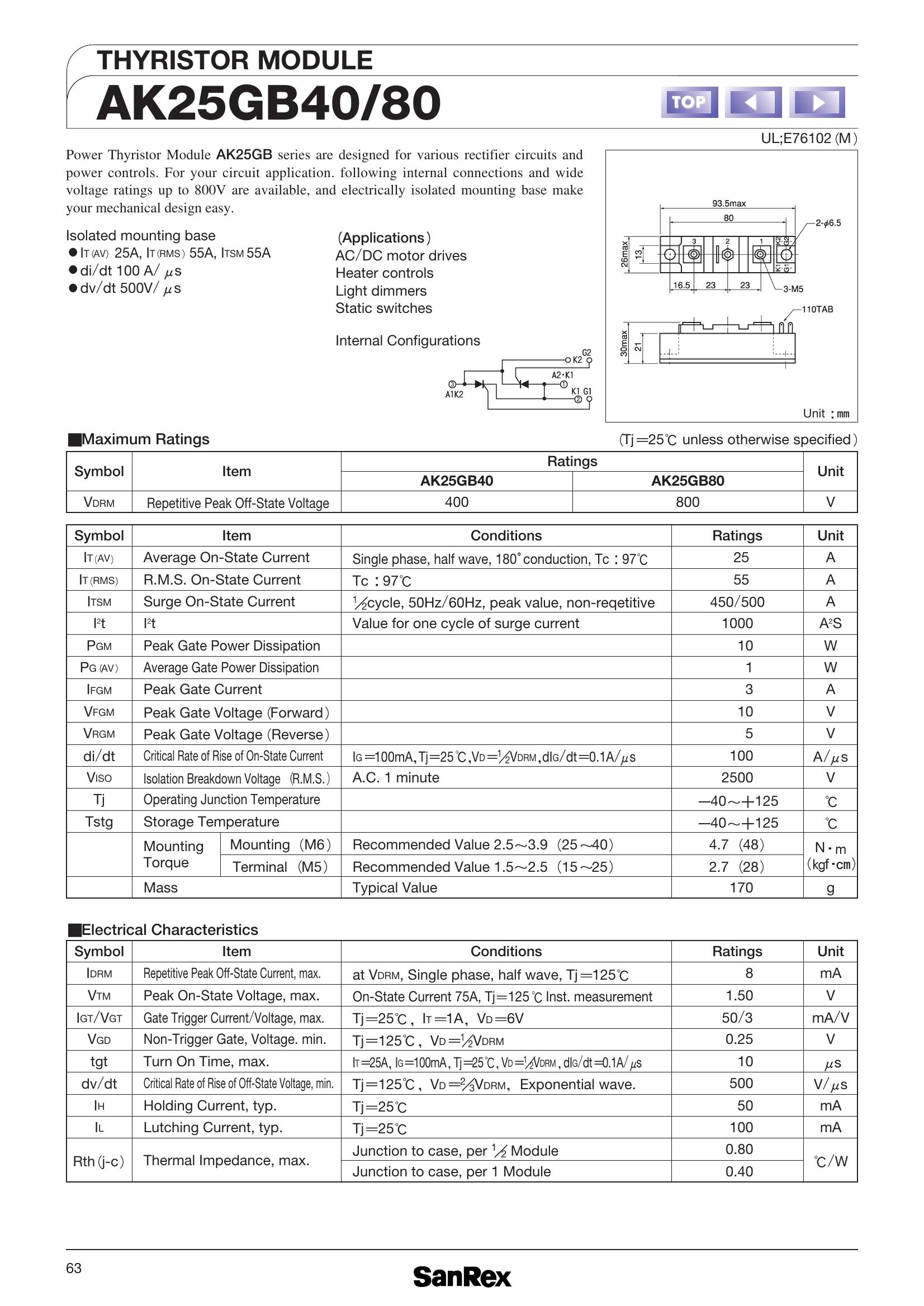 AK25GB40 SanRex Thyristor & SCR Modules