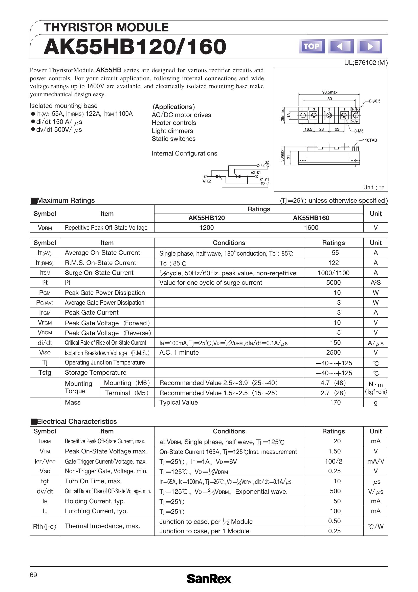 AK55HB160 SanRex Thyristor & SCR Modules
