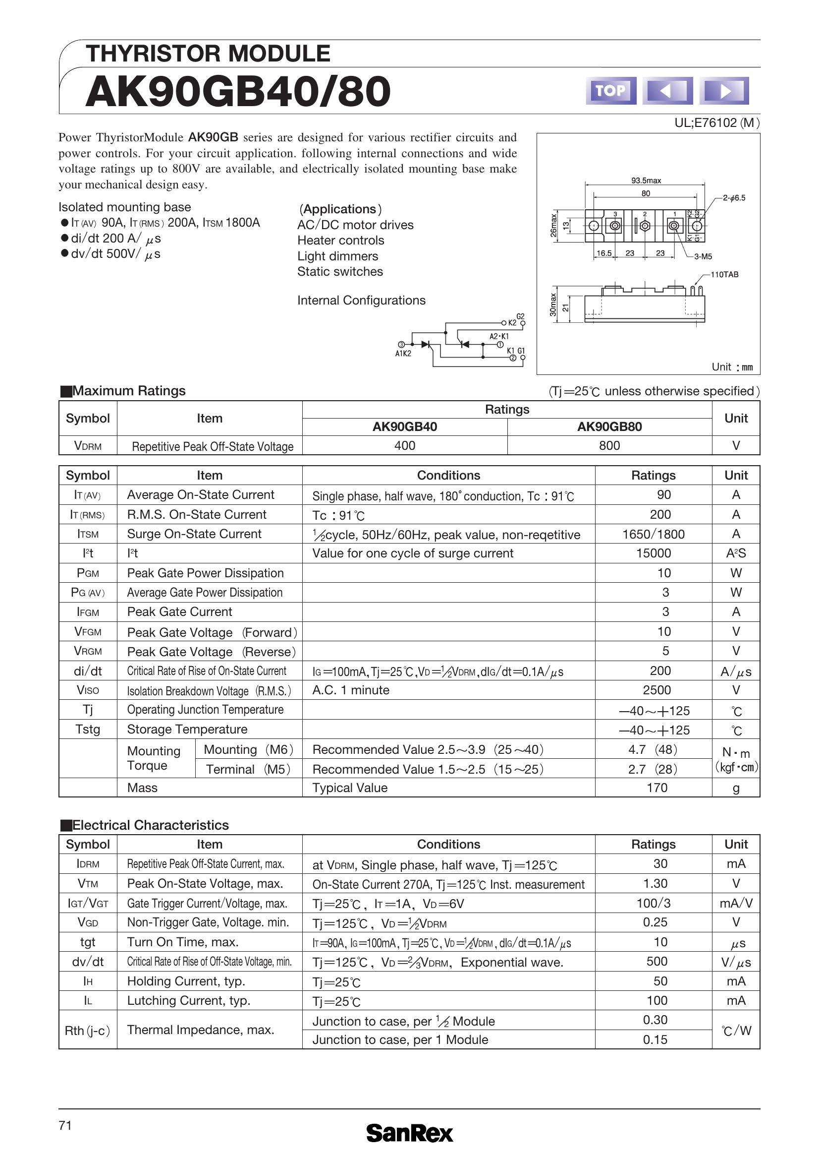 AK90GB40 SanRex Thyristor & SCR Modules