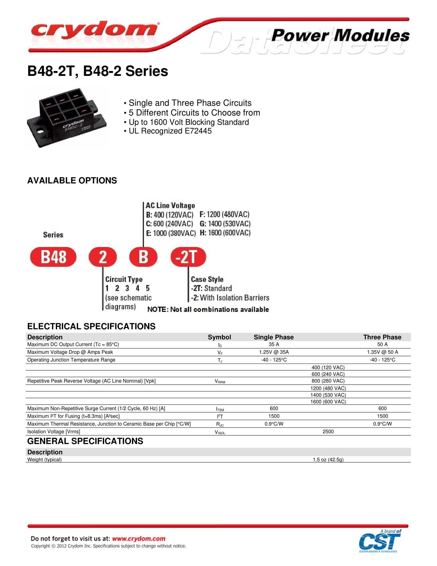 B484C-2T Crydom Solid State Relays & I/O Modules