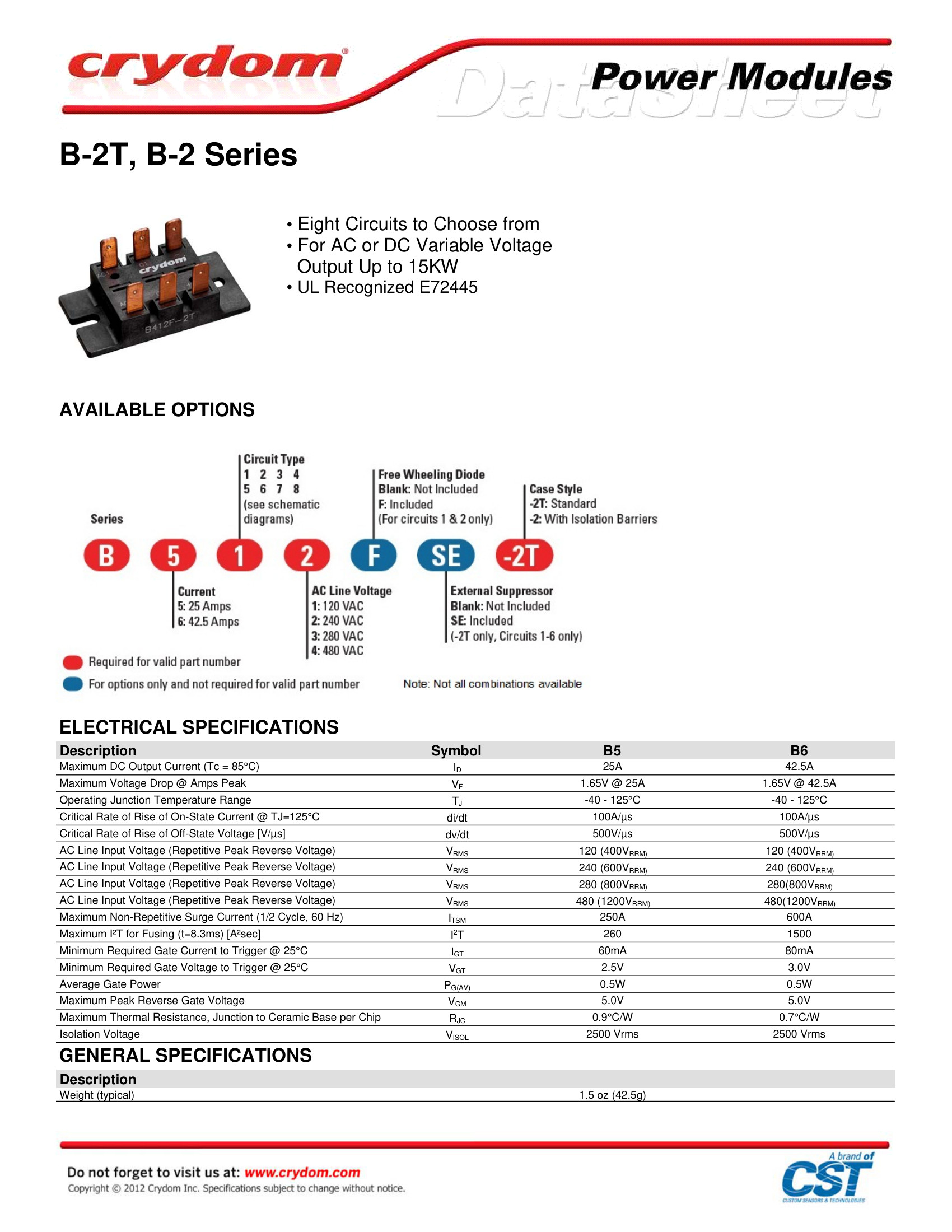 B652-2T Crydom Solid State Relays & I/O Modules