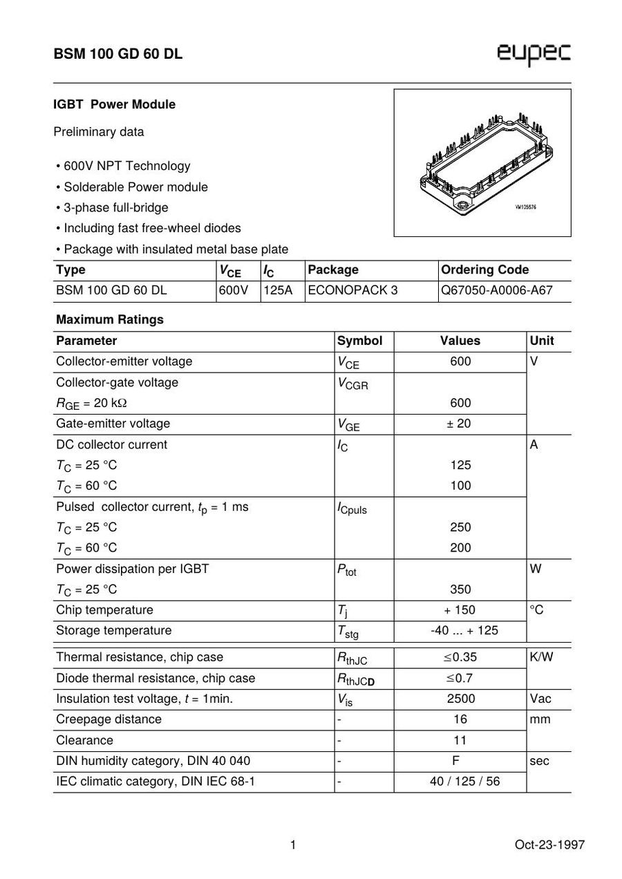 BSM100GD60 Infineon (Eupec) IGBT Modules