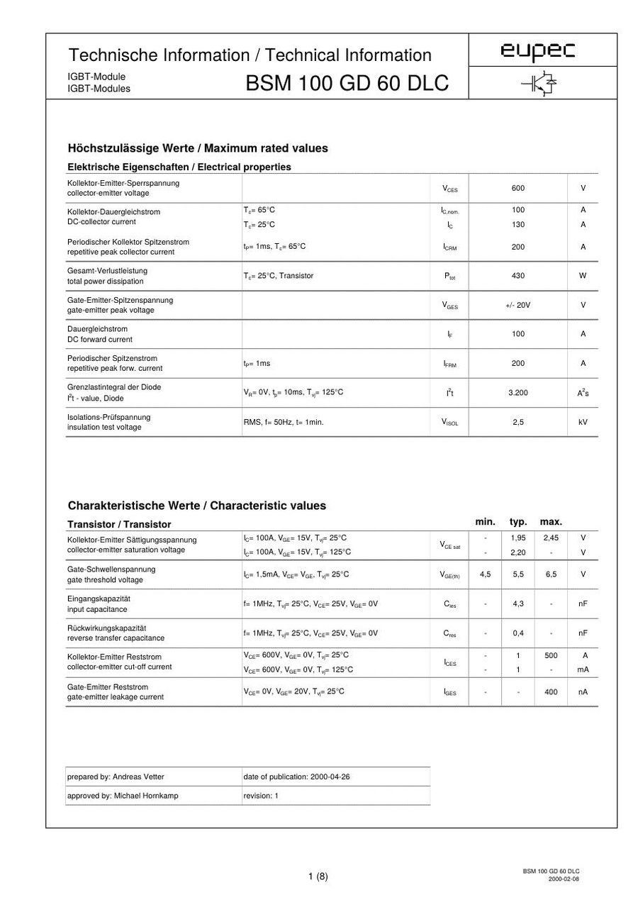 BSM100GD60DLC Infineon (Eupec) IGBT Modules