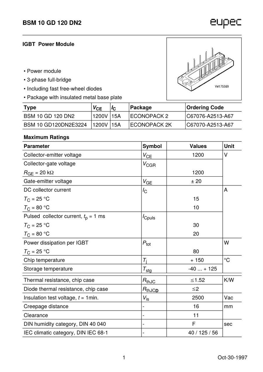 BSM10GD120DN2E3224 Infineon (Eupec) IGBT Modules