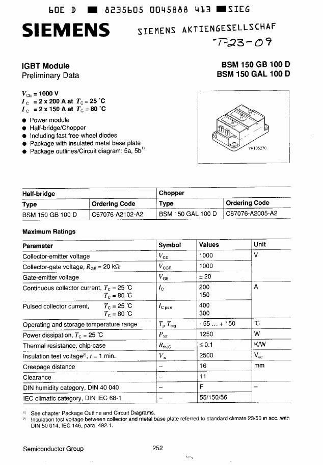 BSM150GAL100D Infineon (Eupec) IGBT Modules