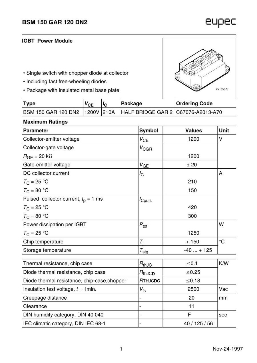 BSM150GAR120D Infineon (Eupec) IGBT Modules