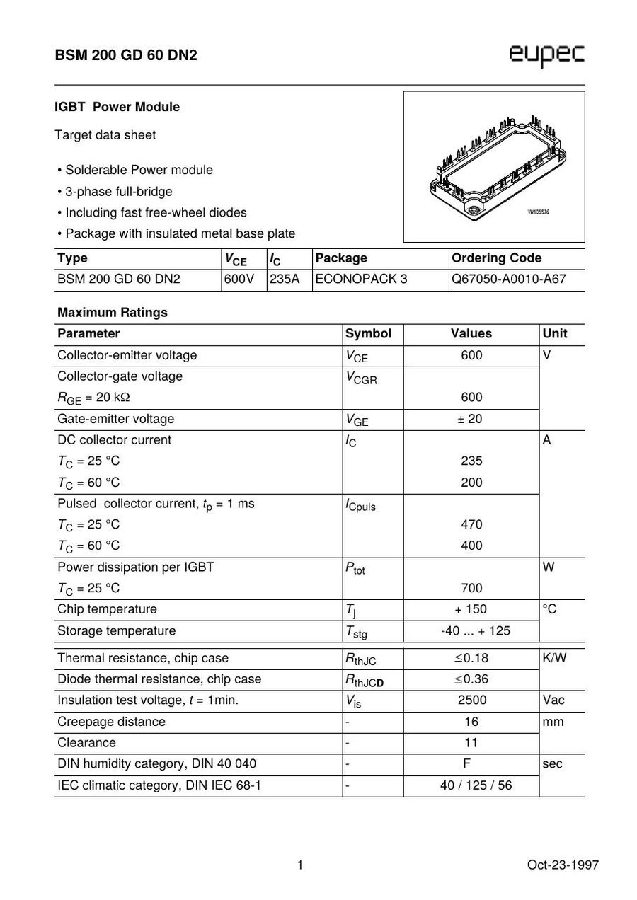 BSM200GD60DN2 Infineon (Eupec) IGBT Modules