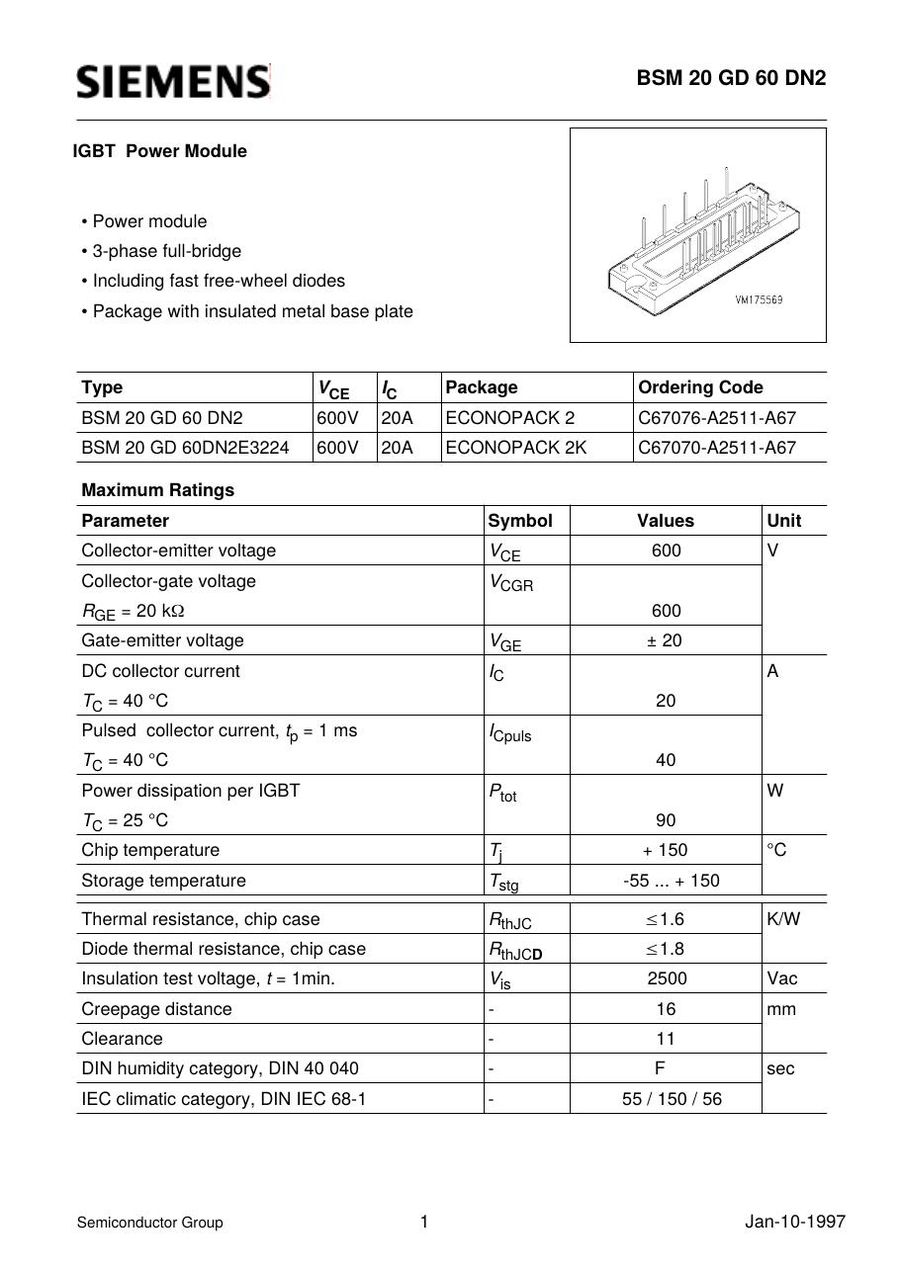 BSM20GD60DN2 Infineon (Eupec) IGBT Modules