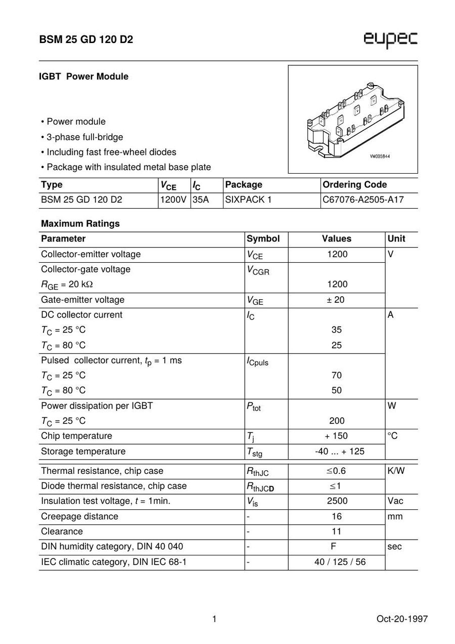 BSM25GD120D2 Infineon (Eupec) IGBT Modules