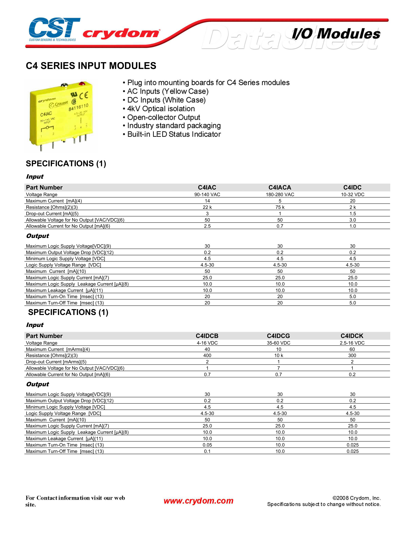 C4IAC Crydom Solid State Relays & I/O Modules