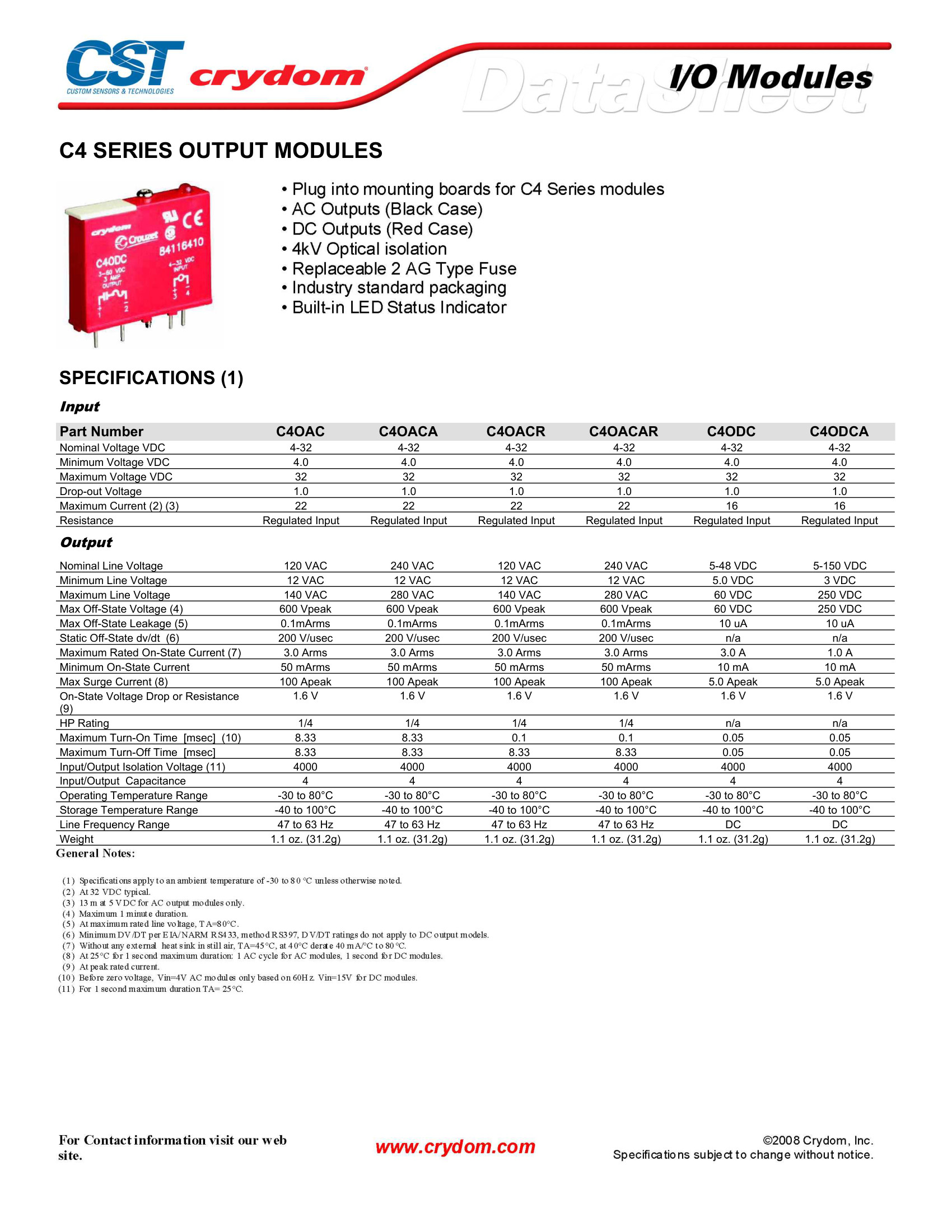 C4OAC Crydom Solid State Relays & I/O Modules