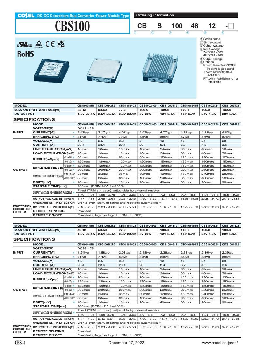 CBS1002424 Cosel Power Supplies & DC-DC Converters