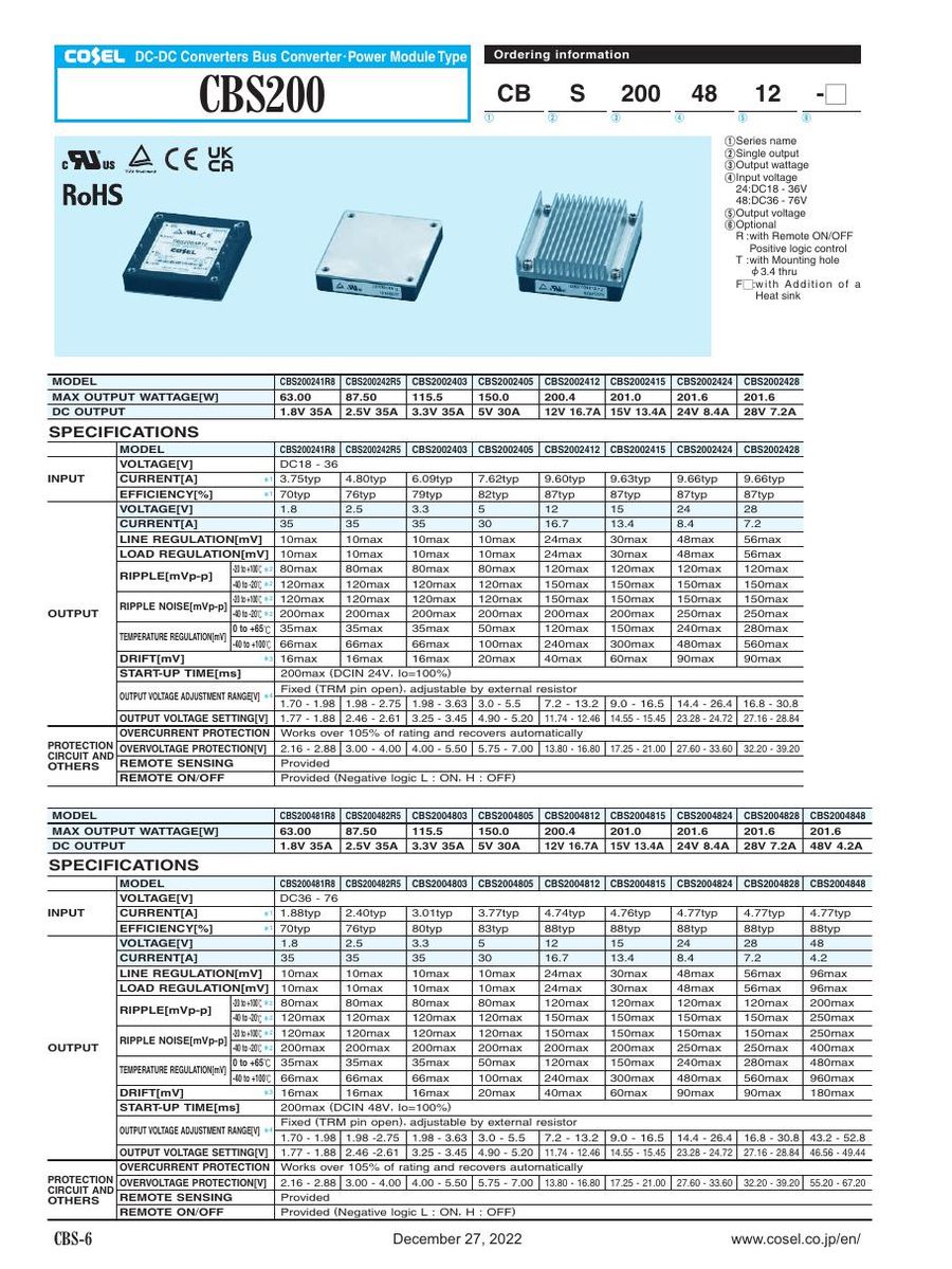 CBS2002412-T Cosel Power Supplies & DC-DC Converters