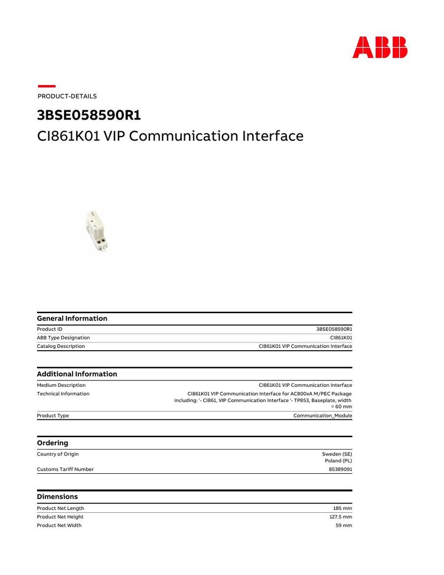 CI861, ABB, VIP Communication Interface