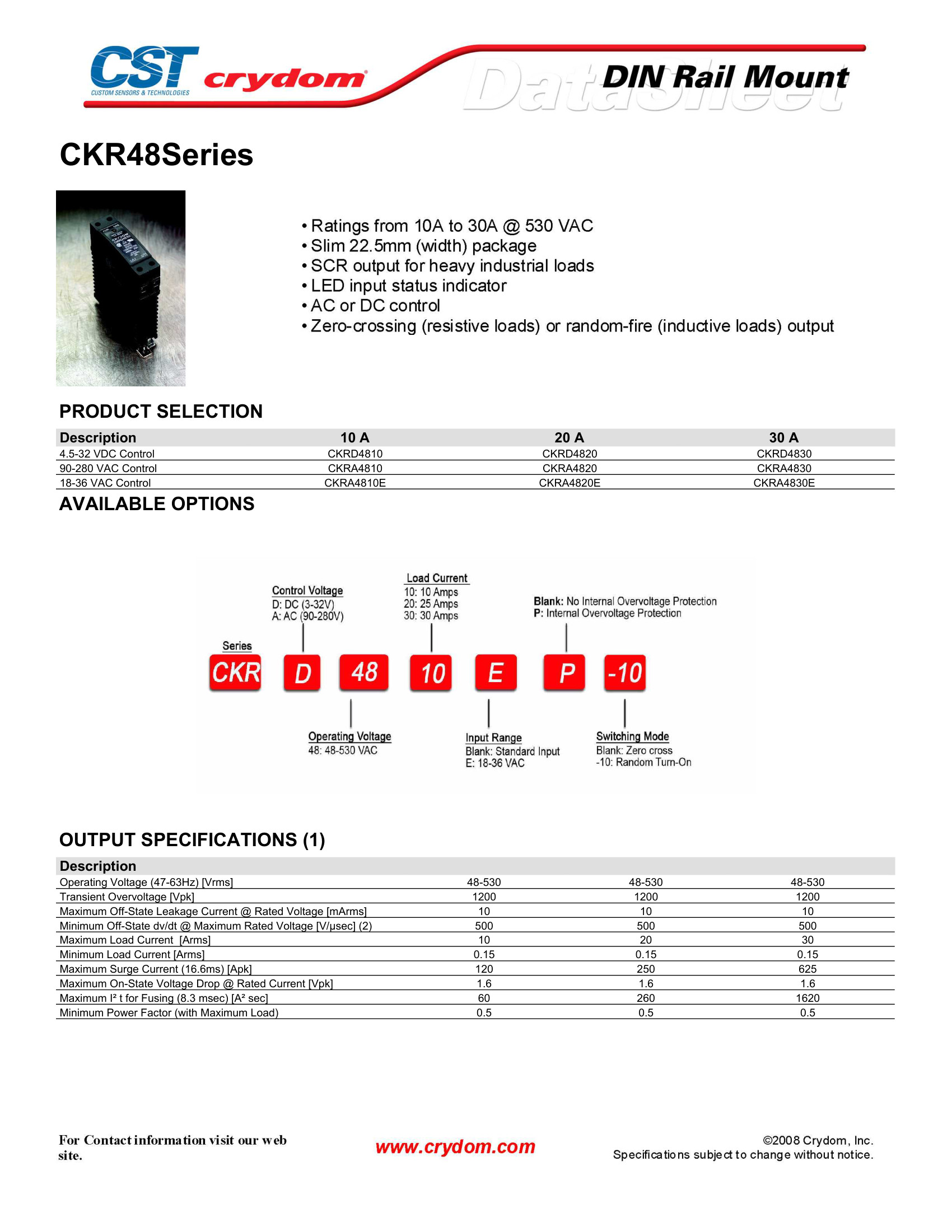 CKRA4810P Crydom Solid State Relays & I/O Modules