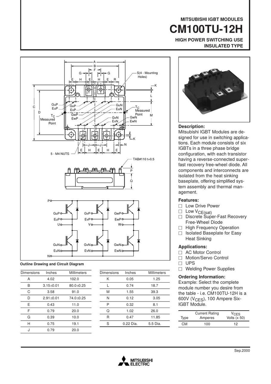 CM100TU-12H, Mitsubishi, Power Transistor Module