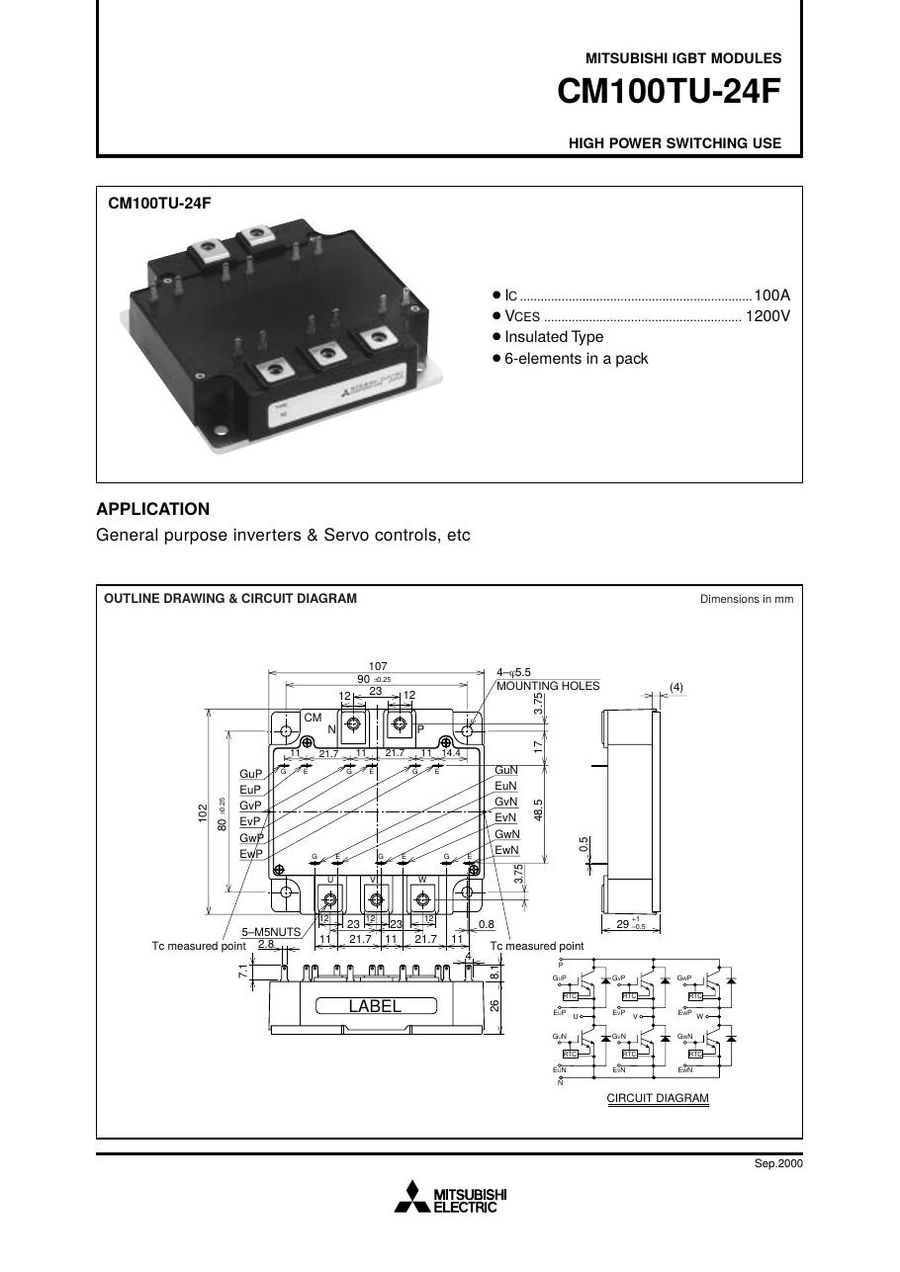 CM100TU-24F IGBT POWER TRANSISTOR MODULE from Mitsubishi