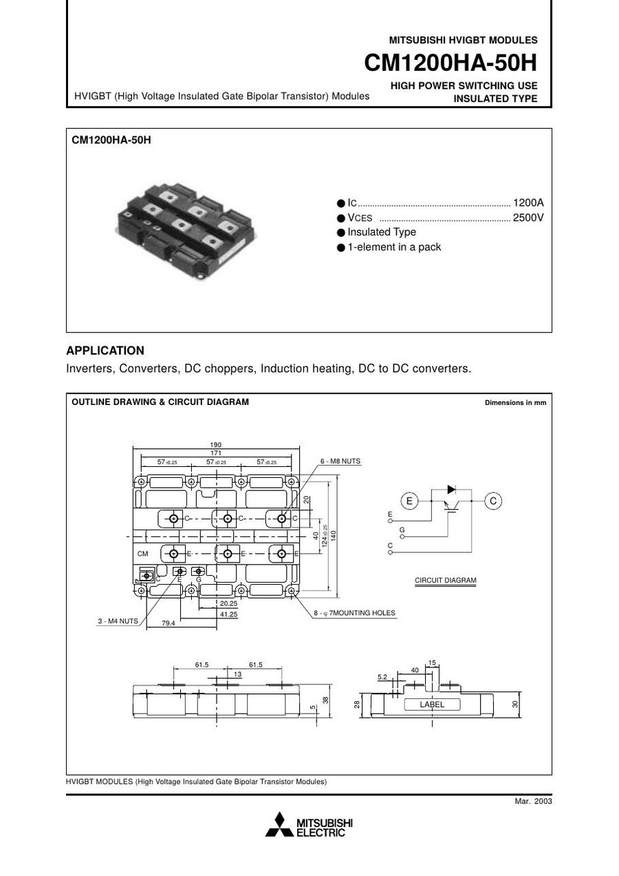 CM1200HA-50H IGBT POWER TRANSISTOR MODULE from Mitsubishi