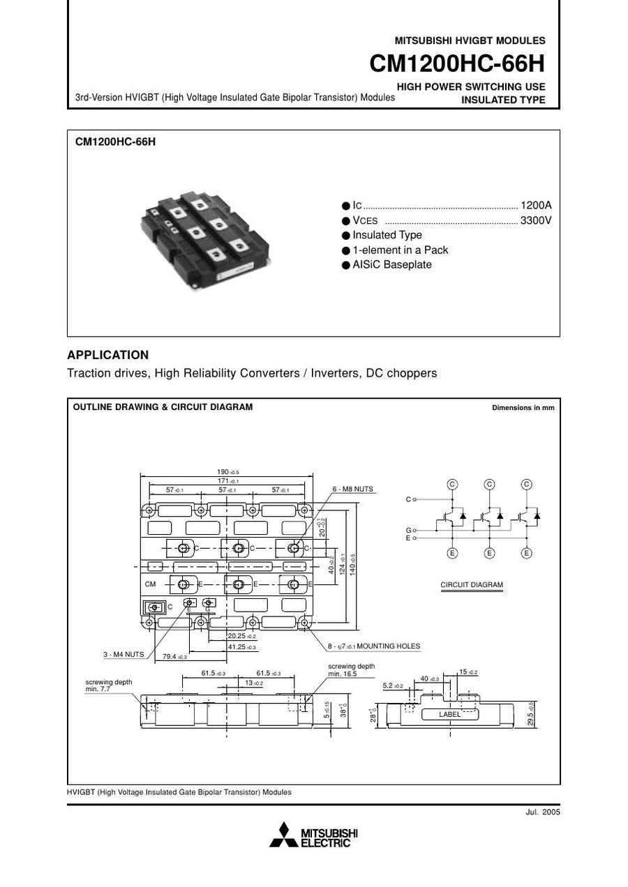 CM1200HC66H, Mitsubishi, Power Transistor Module 