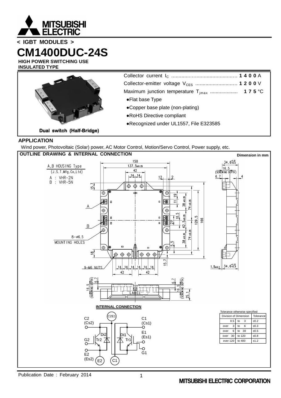 CM1400DUC-24S, MITSUBISHI, High Power Switching Use Insulated Type IGBT Module