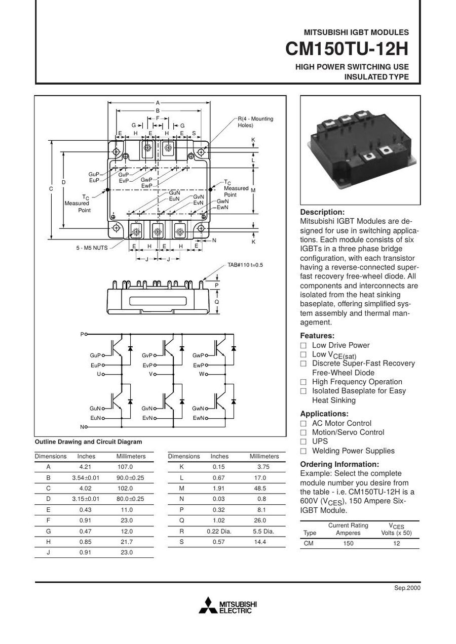 CM150TU-12H, Mitsubishi, Power Transistor Module