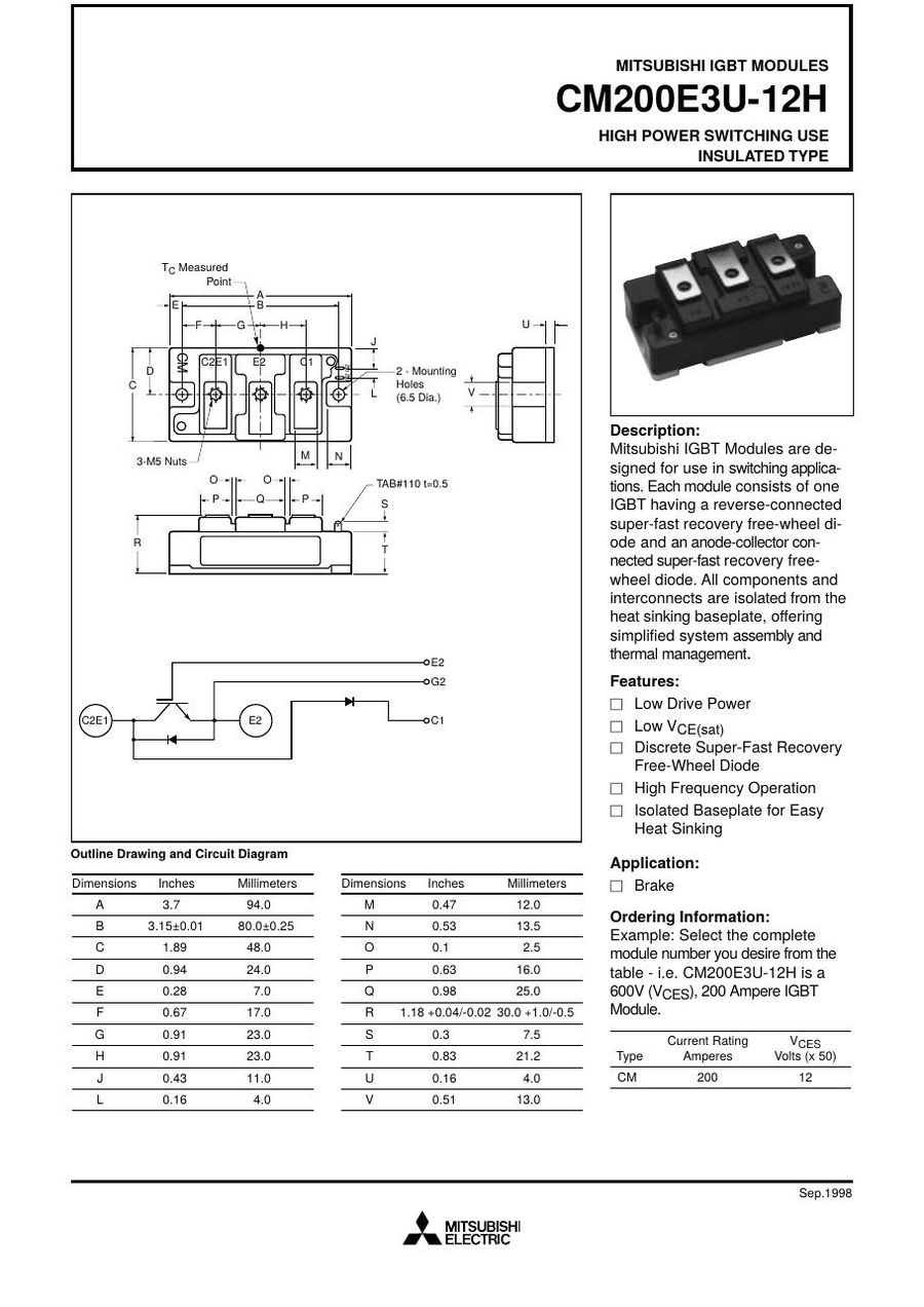 CM200E3U-12H, MITSUBISHI, High Power Switching Use Insulated Type IGBT Module
