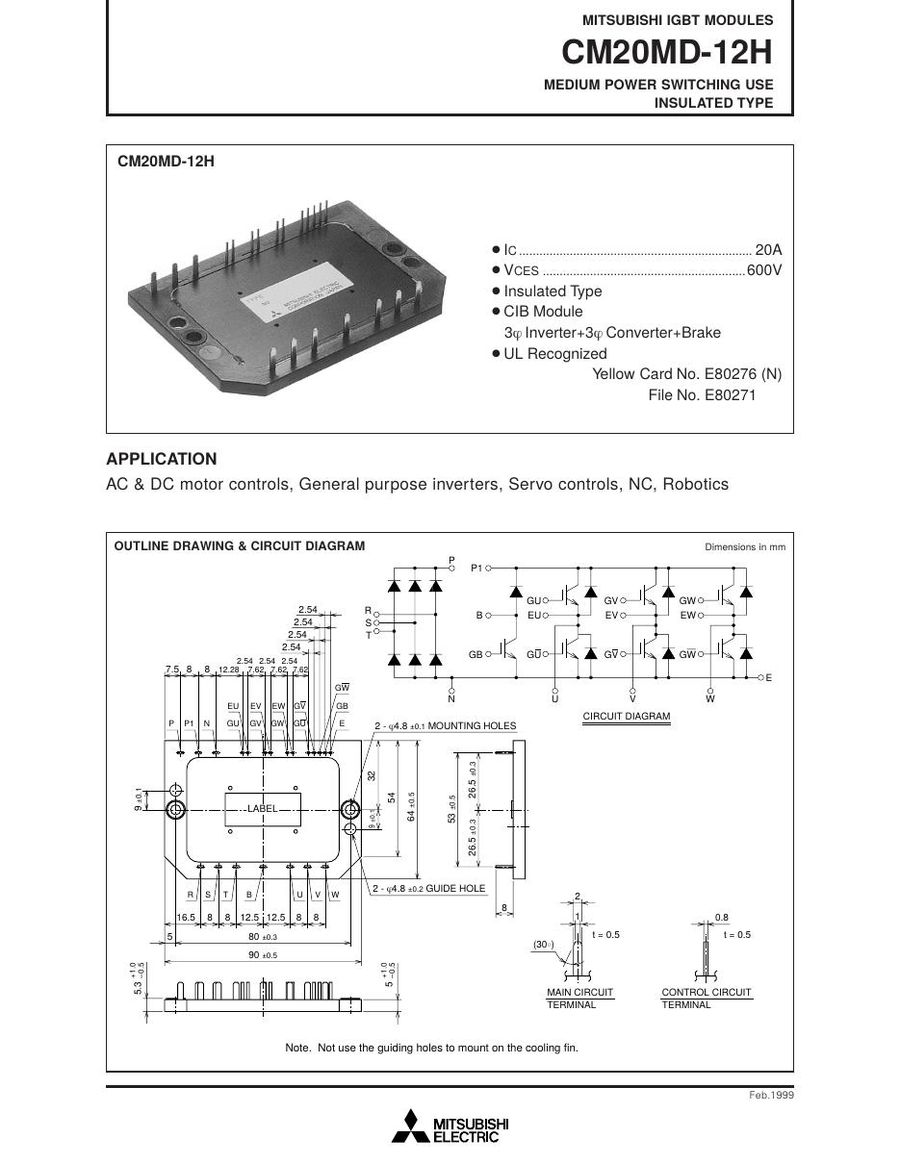 CM20MD-12H, MITSUBISHI, Medium Power Switching Use Insulated Type IGBT Module