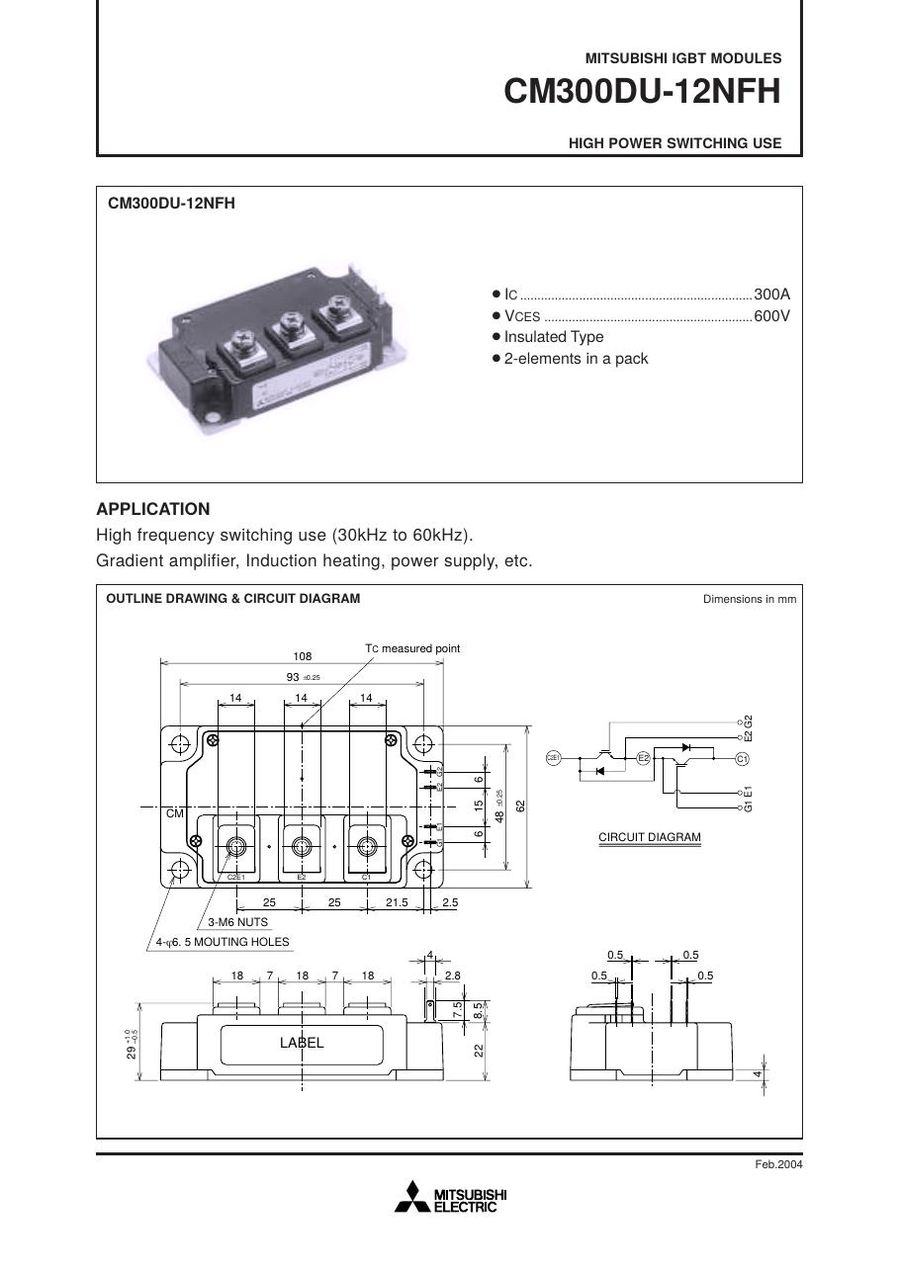 CM300DU-12NFH, MITSUBISHI, High Power Switching Use IGBT Module