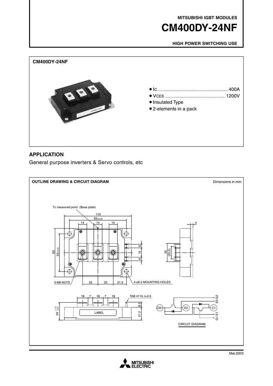 CM400DY-24NF, MITSUBISHI, High Power Switching Use IGBT Module