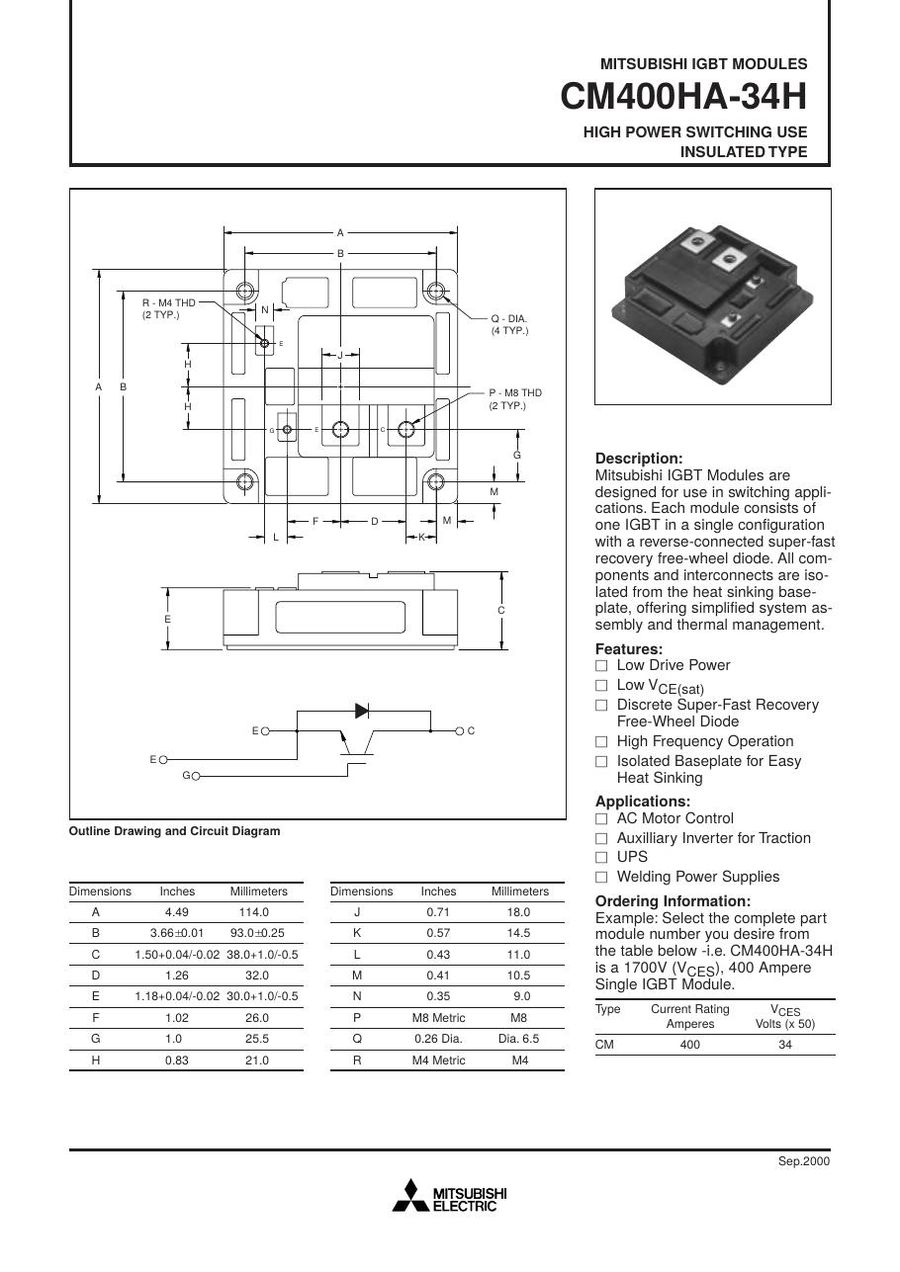 CM400HA-34H, Mitsubishi, Power Transistor Module