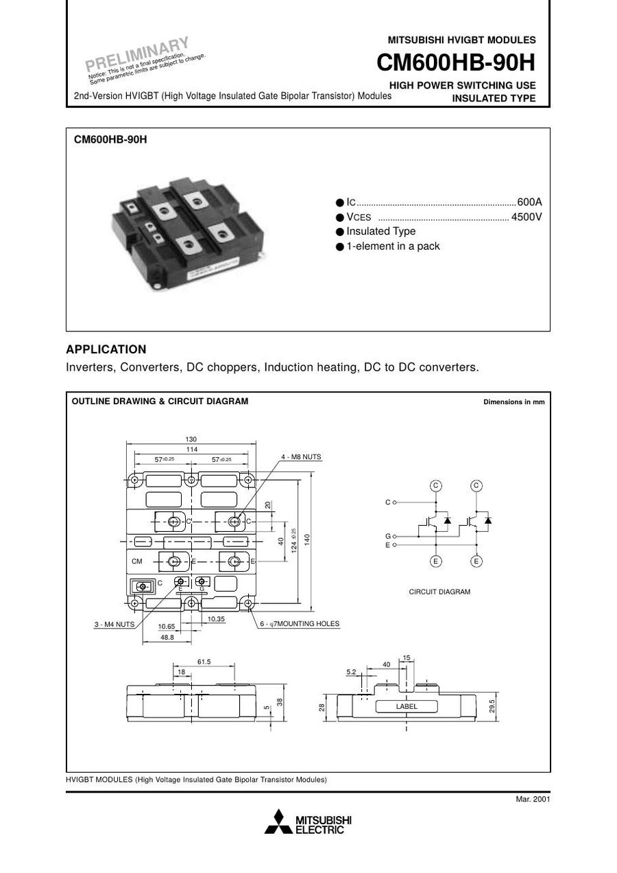 CM600HB-90H, Mitsubishi, Power Transistor Module