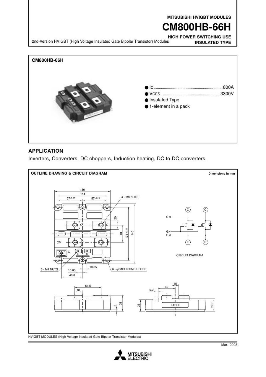 CM800HB-66H IGBT POWER TRANSISTOR MODULE from Mitsubishi