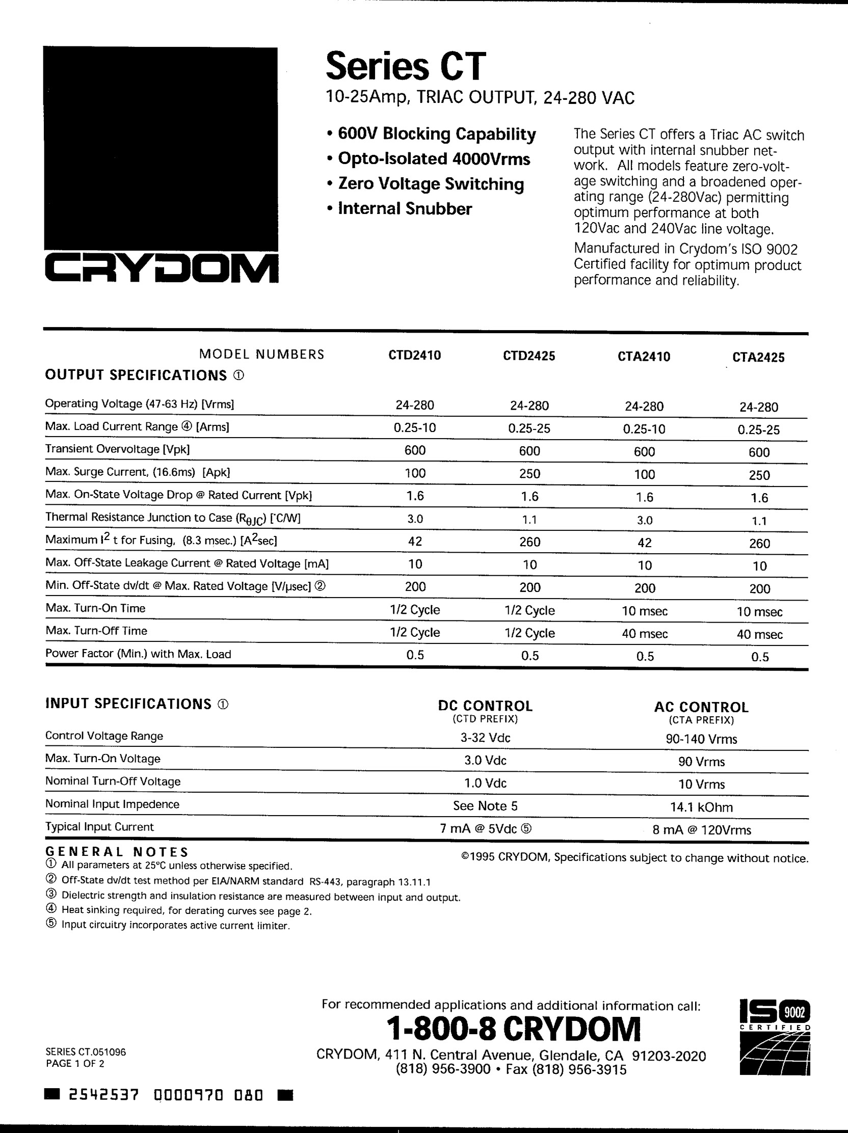CTD2410 Crydom Solid State Relays & I/O Modules