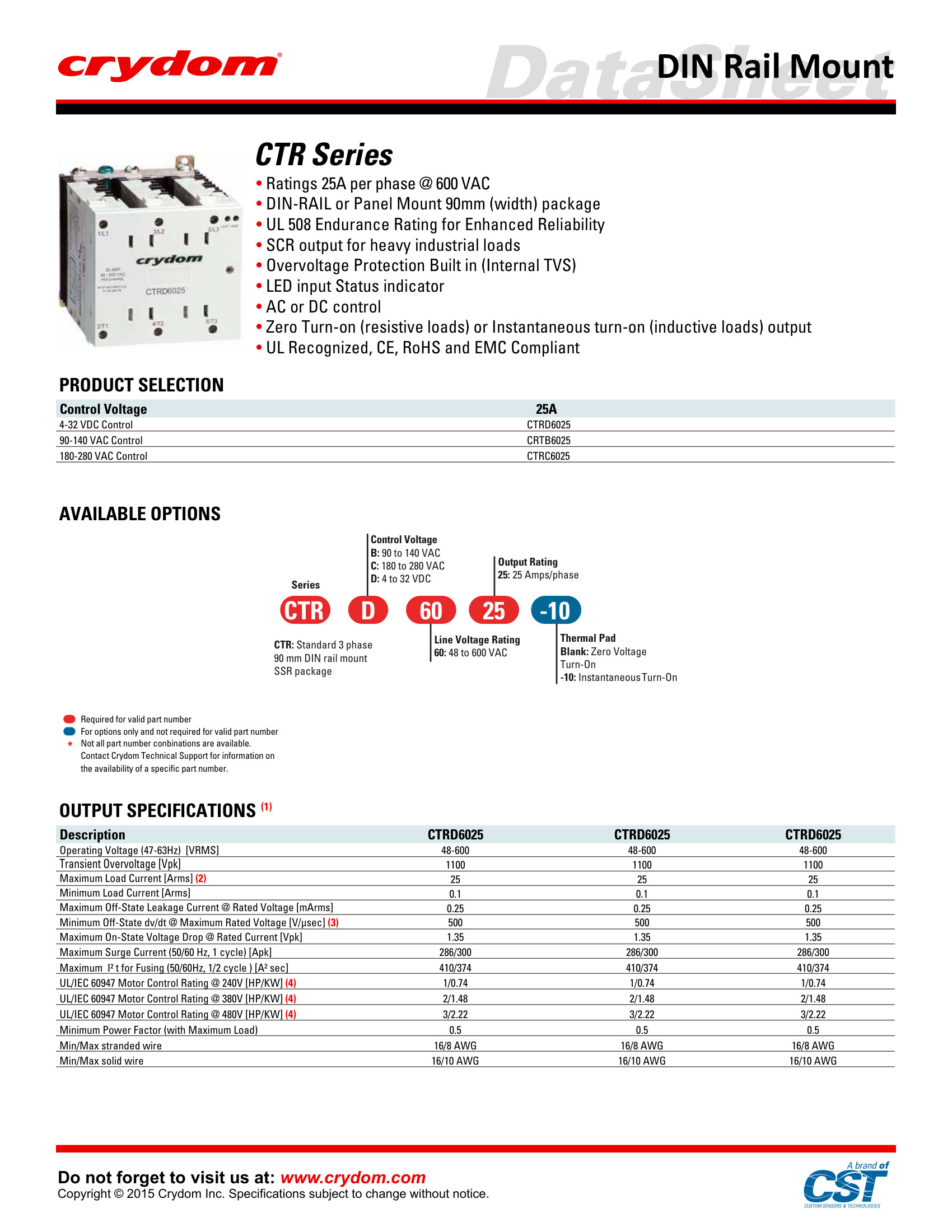 CTRD6025 Crydom Solid State Relays & I/O Modules