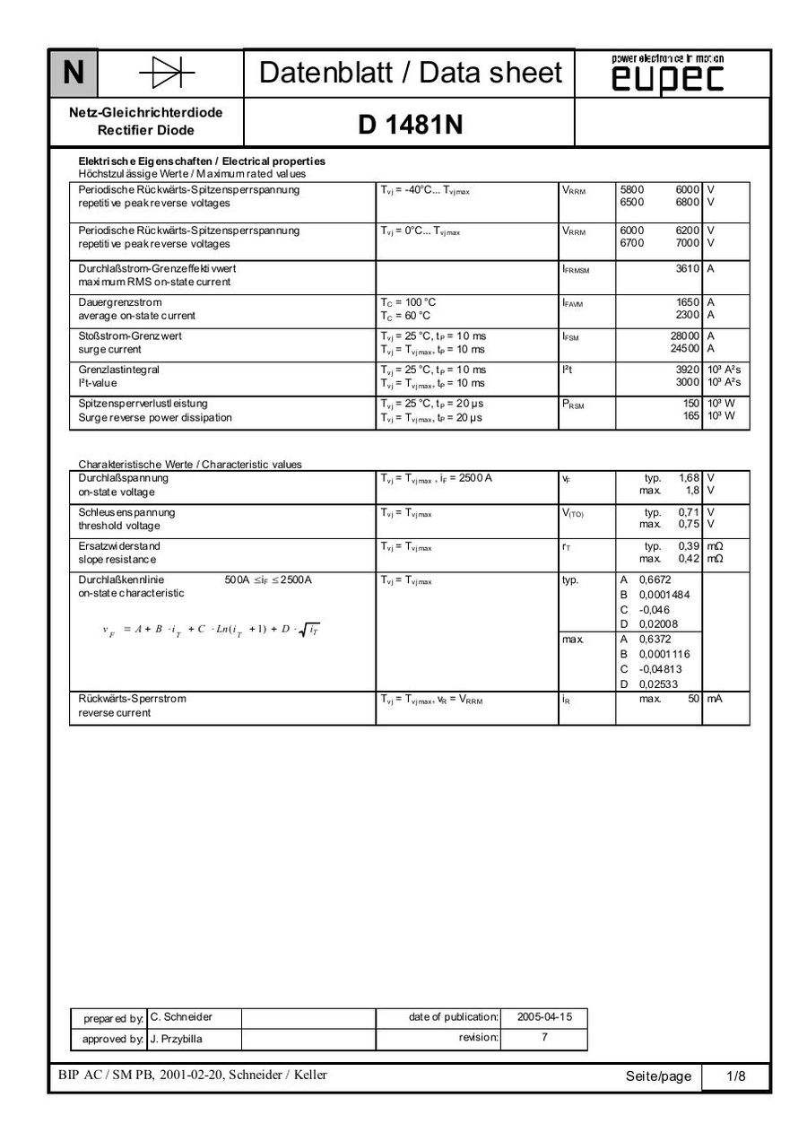 D1481N58T Recovery Diode from Eupec Infineon