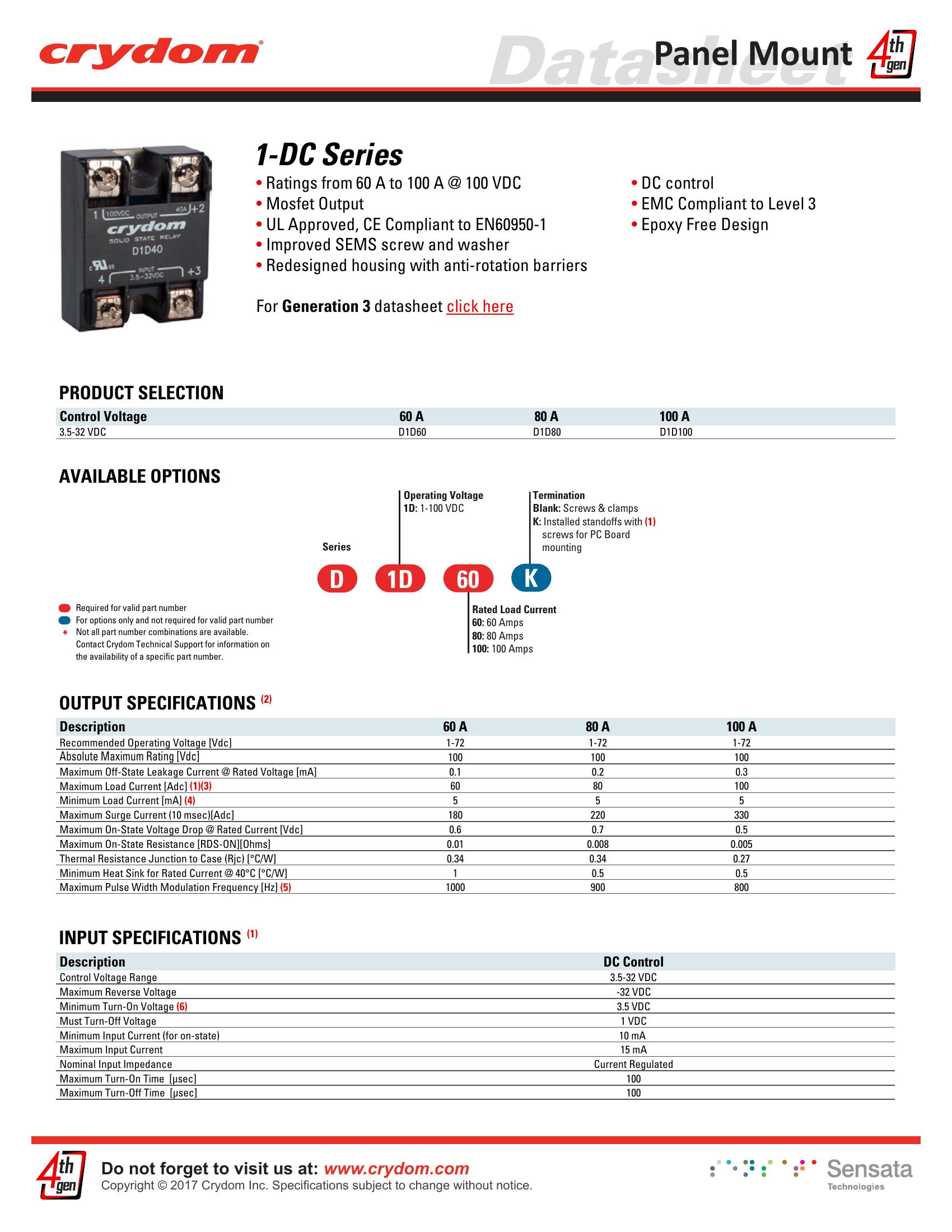 D1D100 Crydom Solid State Relays & I/O Modules