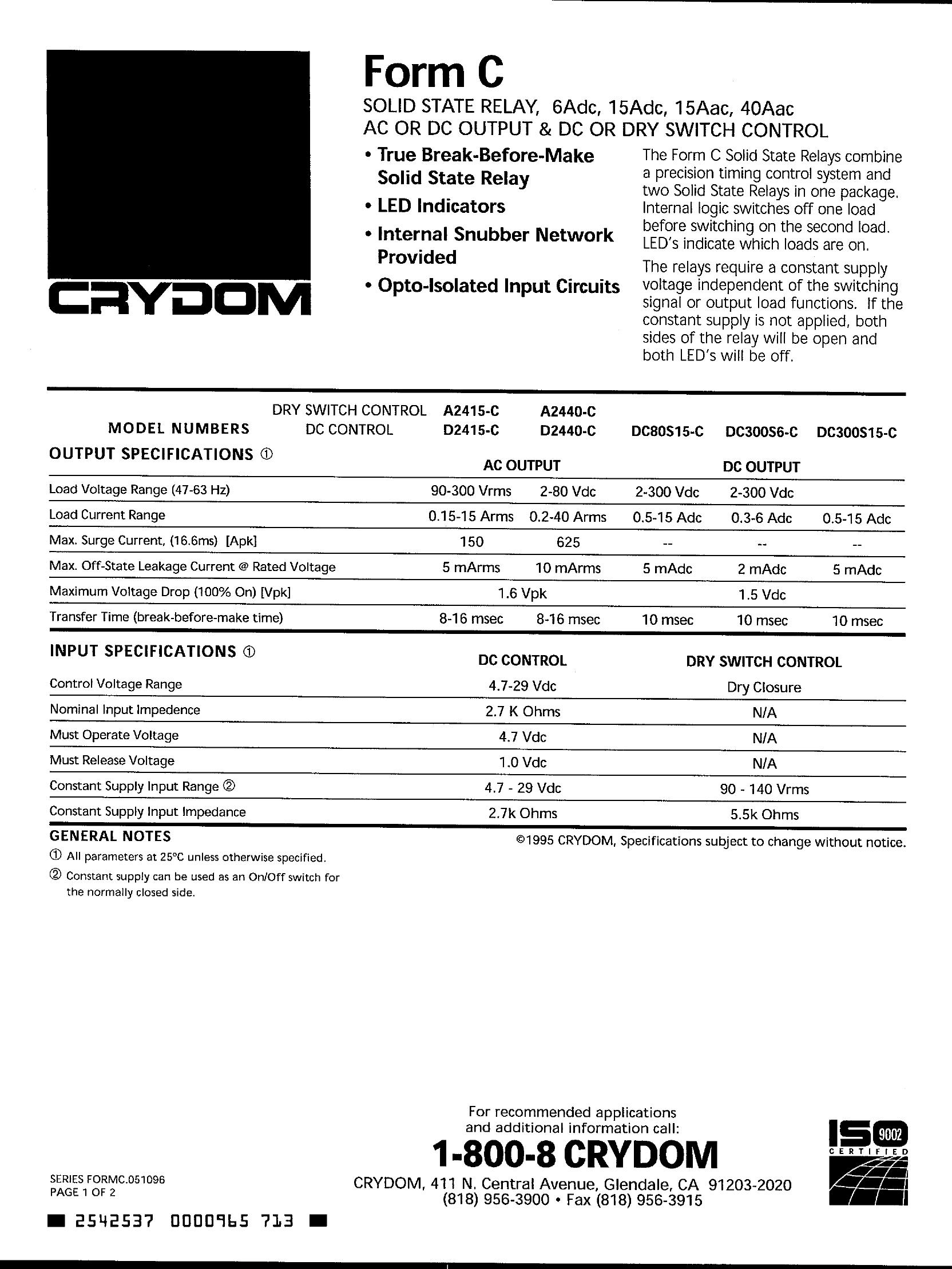D2415 Crydom Solid State Relays & I/O Modules