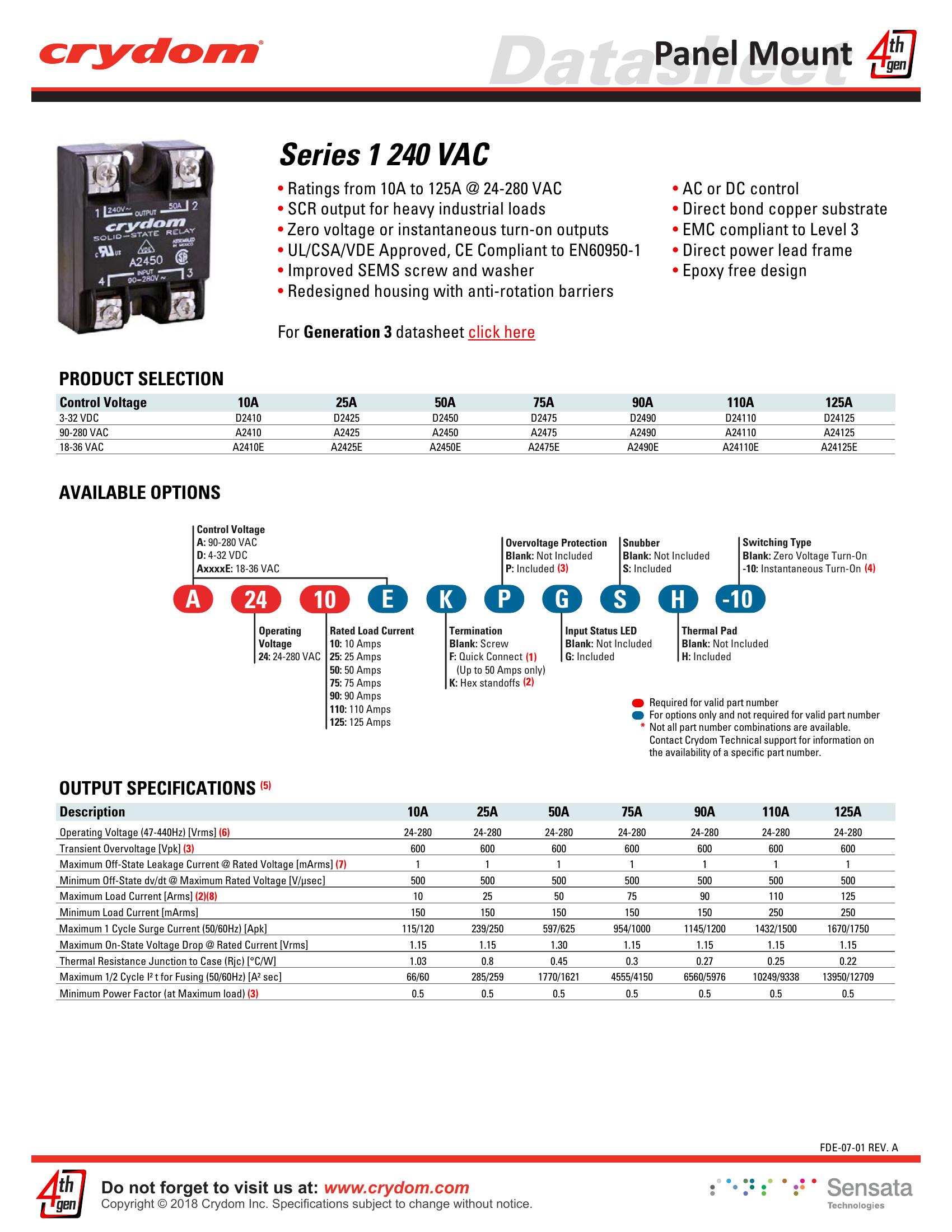 D2425PG Crydom Solid State Relays & I/O Modules