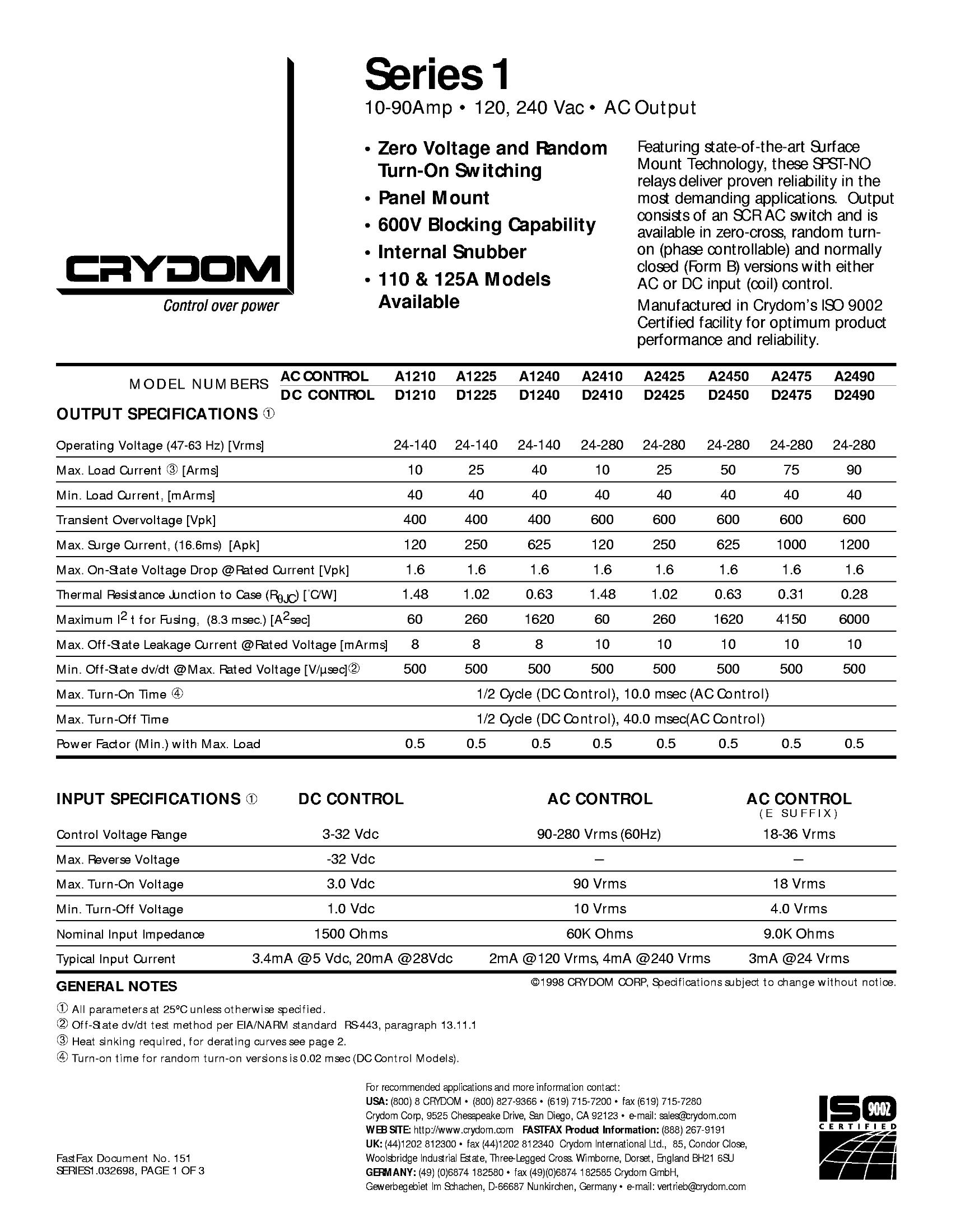 D2440-10 Crydom Solid State Relays & I/O Modules