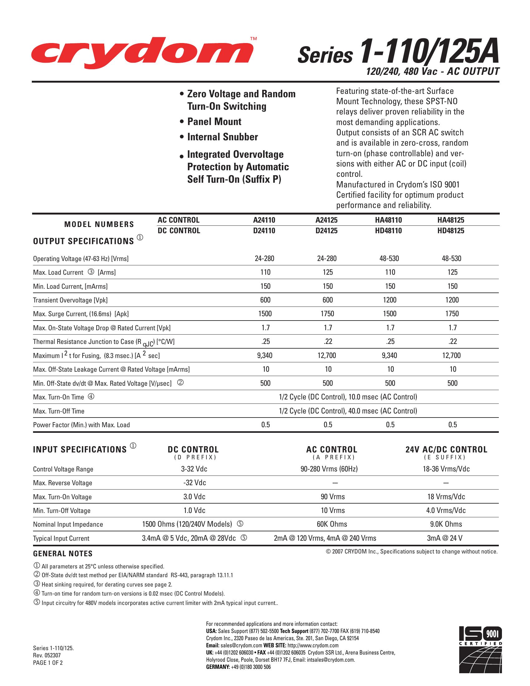 D48125 Crydom Solid State Relays & I/O Modules