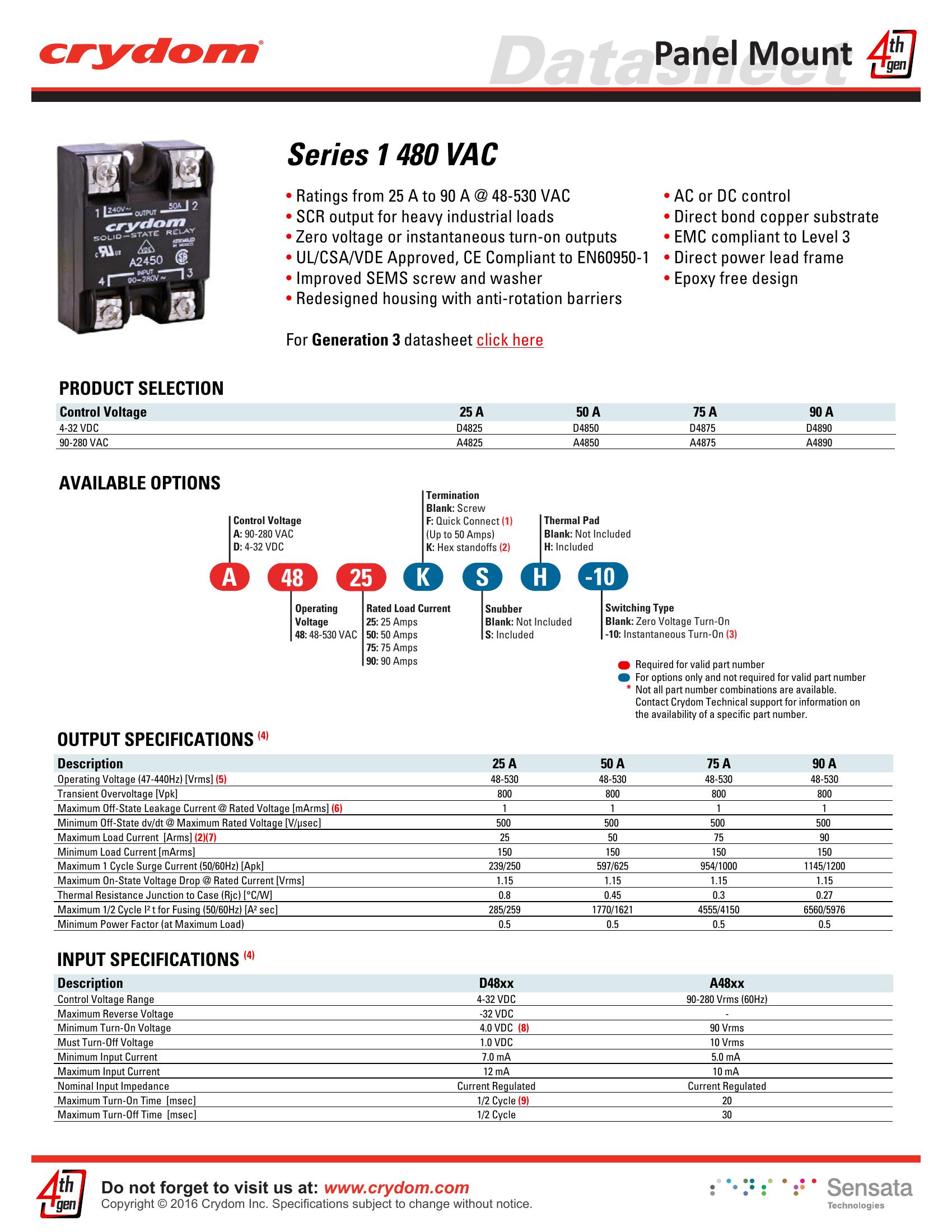 D4850-TP Crydom Solid State Relays & I/O Modules