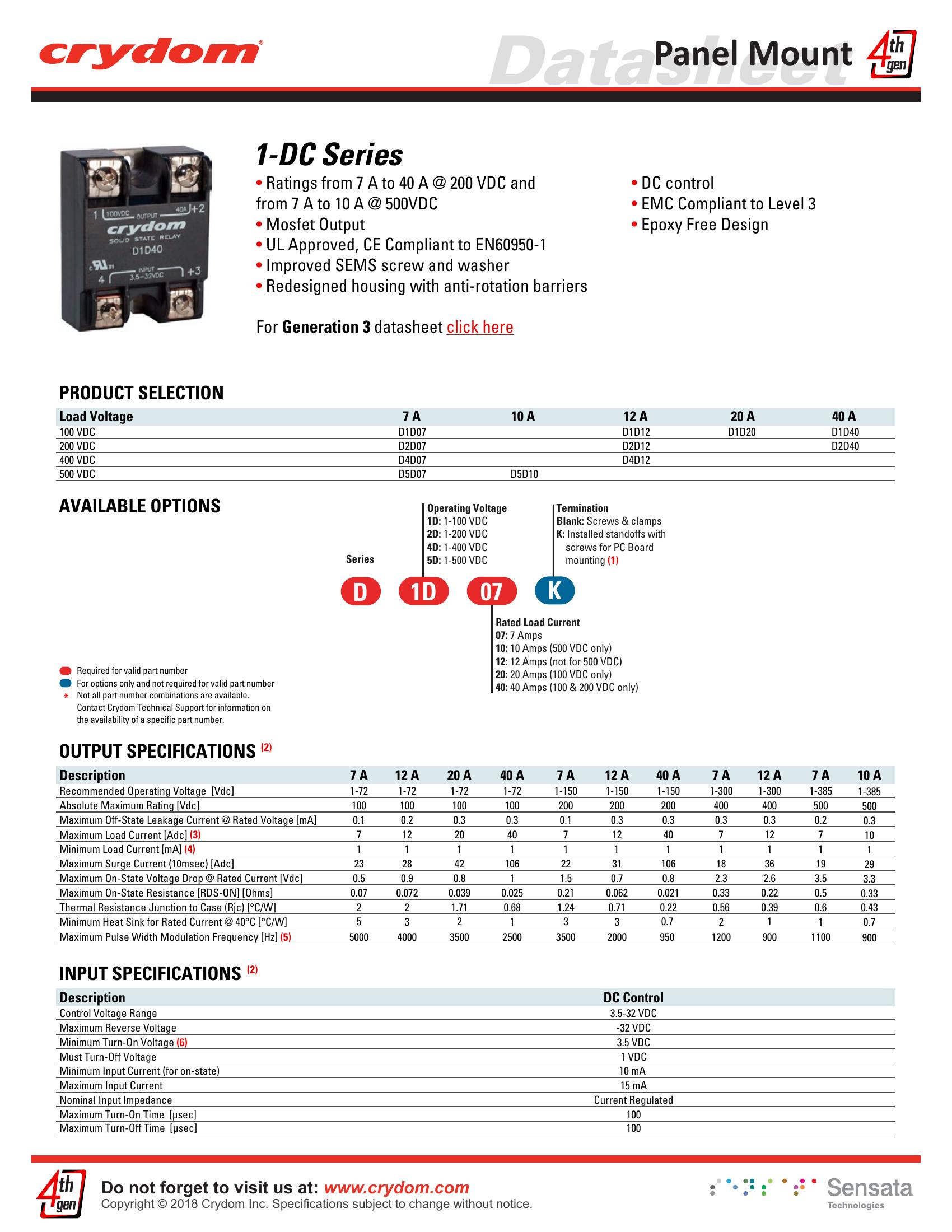 D4D12 Crydom Solid State Relays & I/O Modules