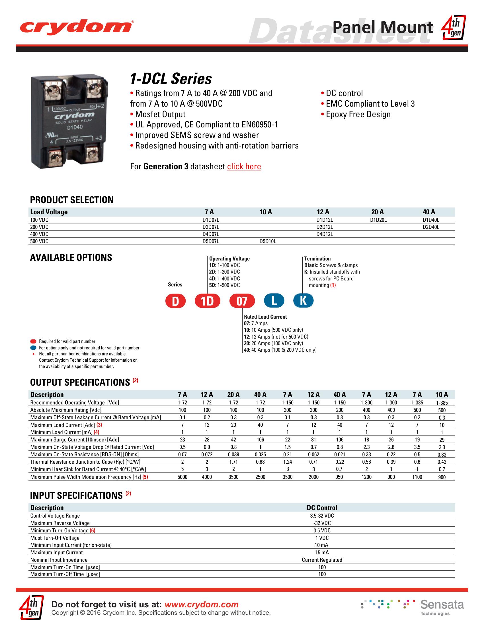 D4D12L Crydom Solid State Relays & I/O Modules