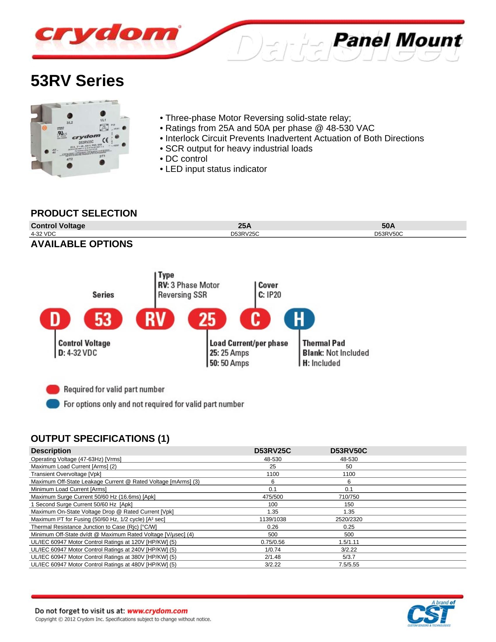 D53RV50C Crydom Solid State Relays & I/O Modules