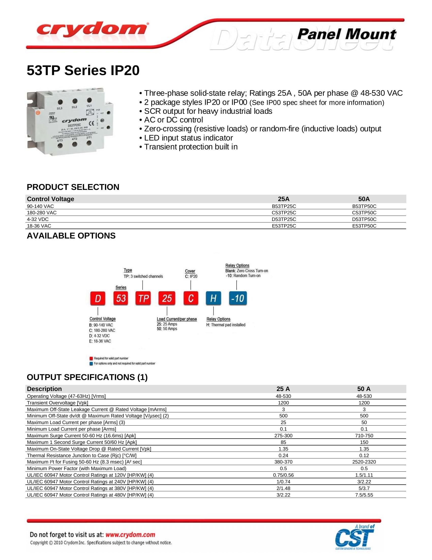 D53TP25C-10 Crydom Solid State Relays & I/O Modules