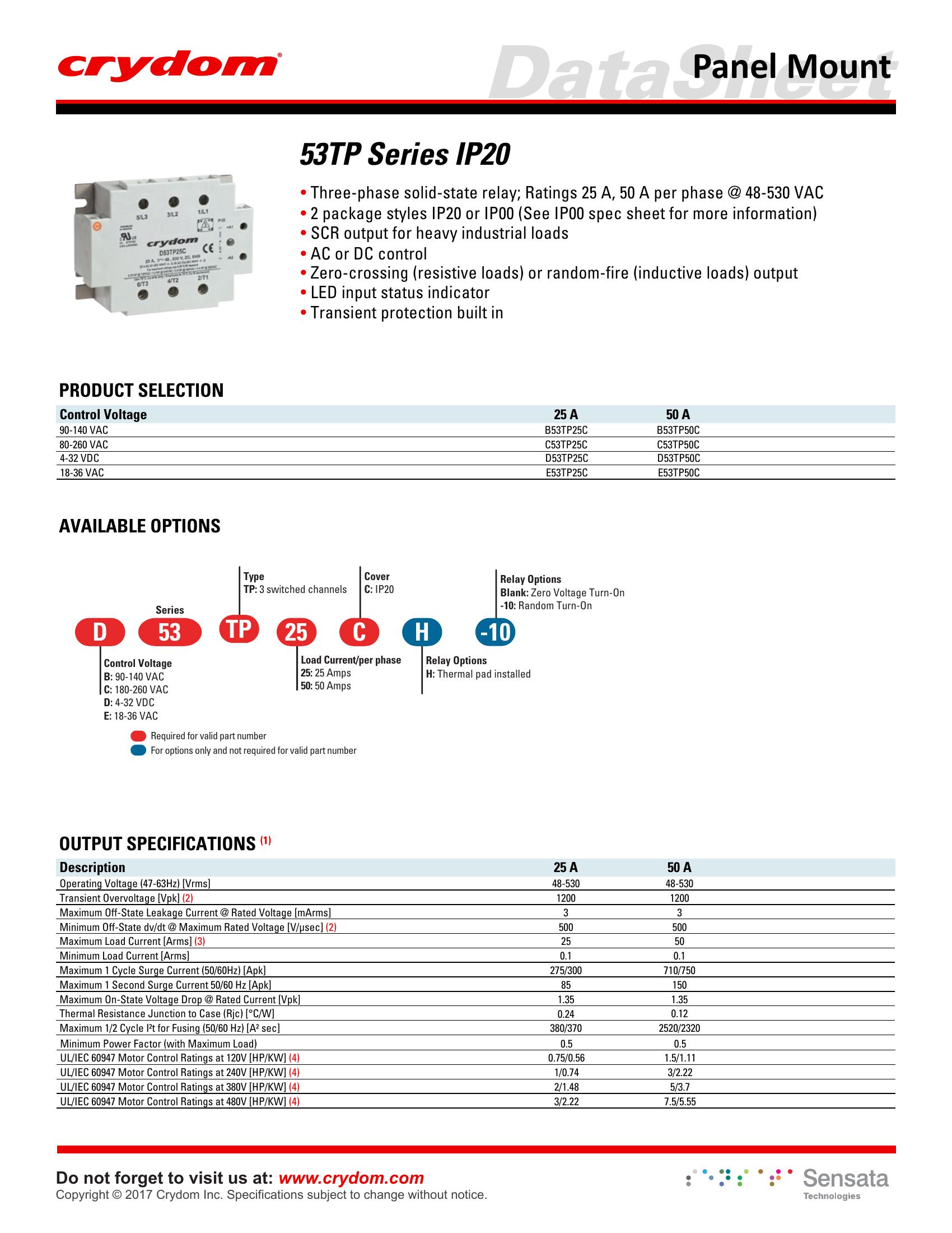D53TP50CH Crydom Solid State Relays & I/O Modules