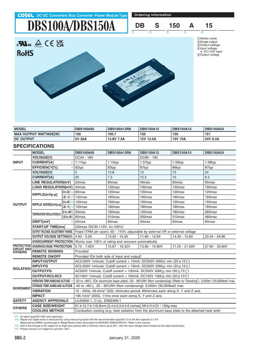 DBS150A12 Cosel Power Supplies & DC-DC Converters