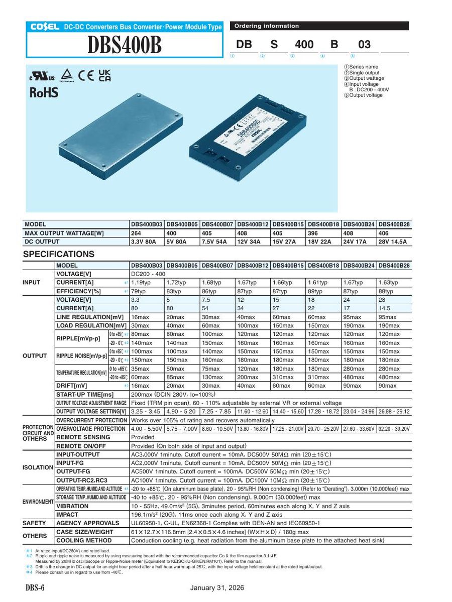 DBS400B15 Cosel Power Supplies & DC-DC Converters