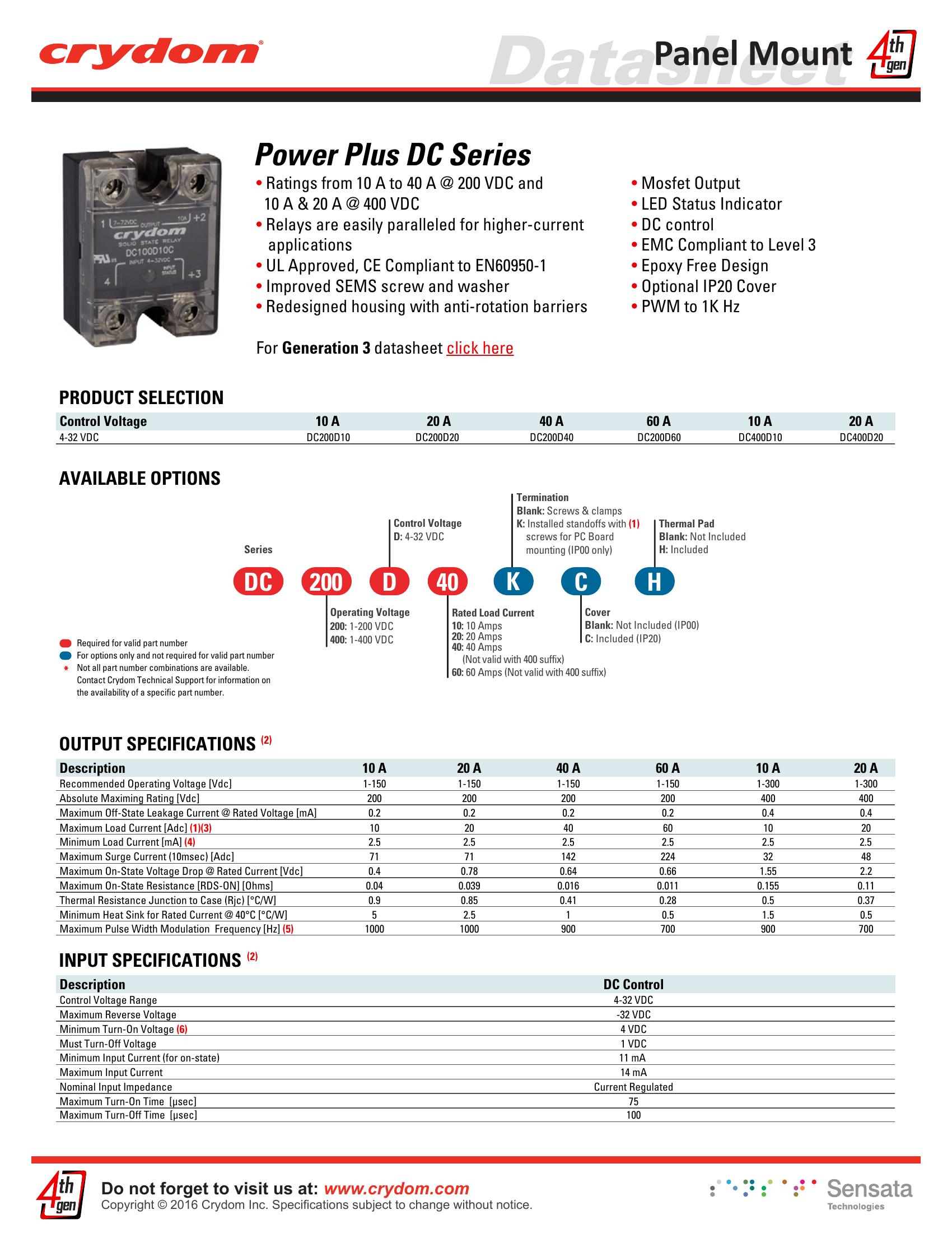 DC400D20 Crydom Solid State Relays & I/O Modules