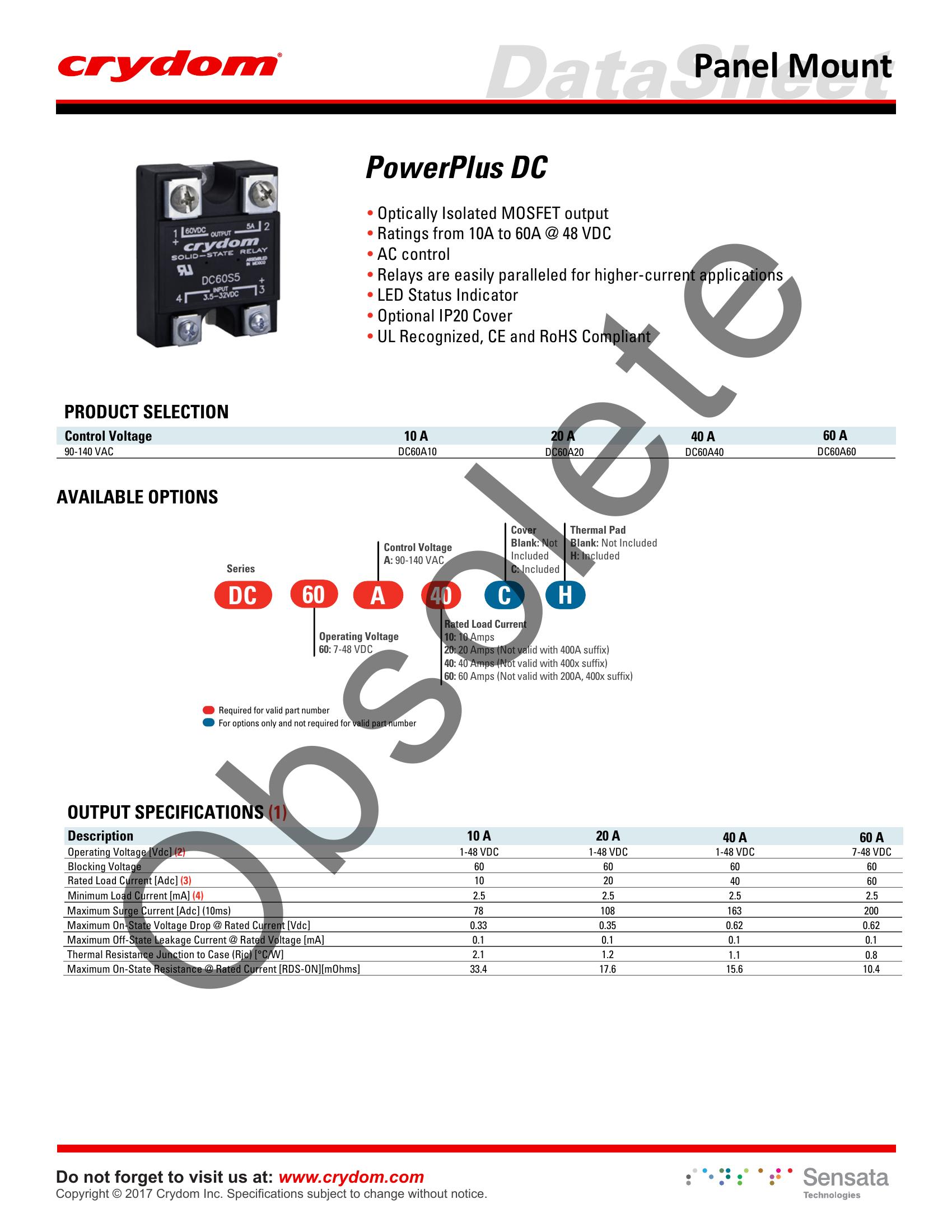 DC60A60C Crydom Solid State Relays & I/O Modules
